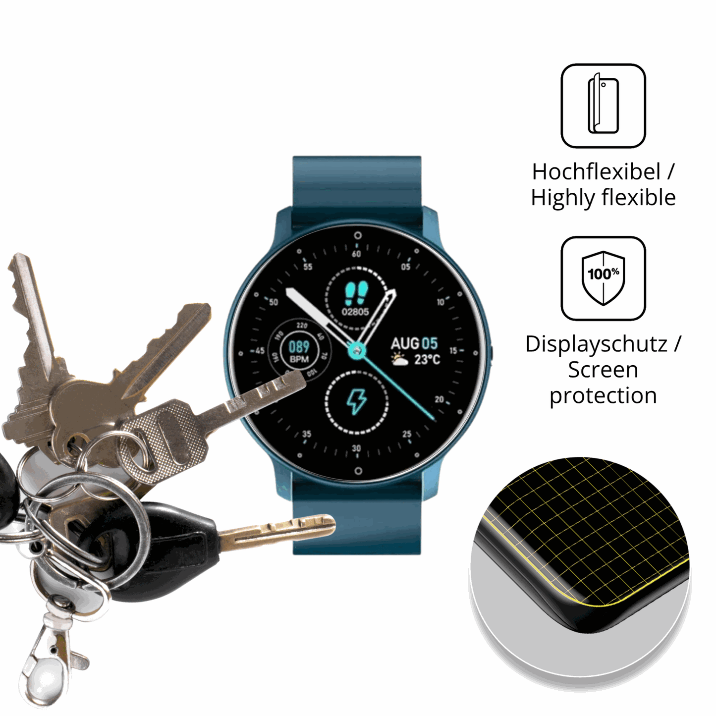 dipos Displayschutz für FOGOIN VitalPulse Watch, transparente Oberfläche, geringe Dicke und perfekte Passform