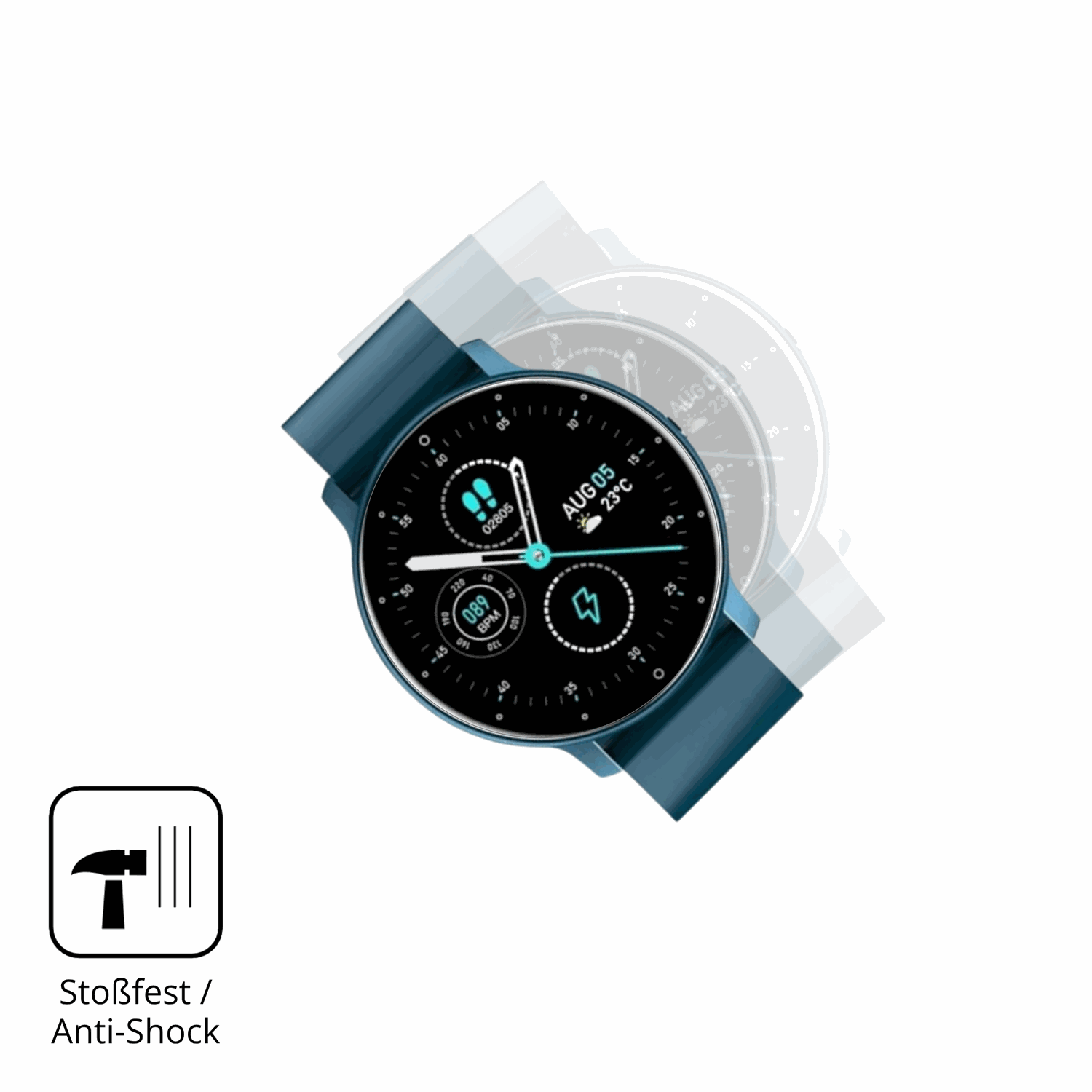 Schutz gegen Kratzer auf dem FOGOIN VitalPulse Watch Glas durch Schlüssel oder Ähnliches
