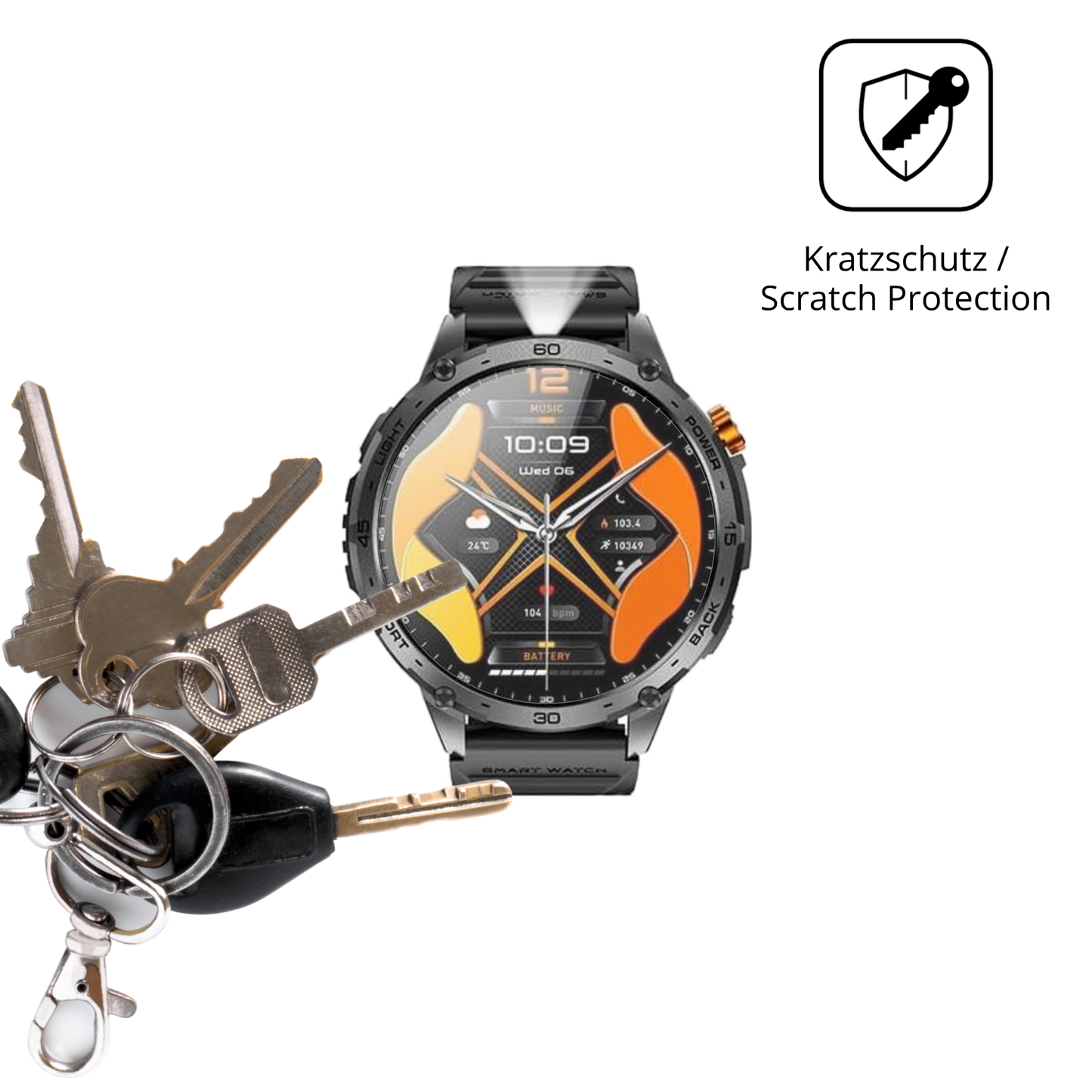 Schutz gegen Kratzer auf dem fogoinzeus 2.0 1.75 zoll Glas durch Schlüssel oder Ähnliches