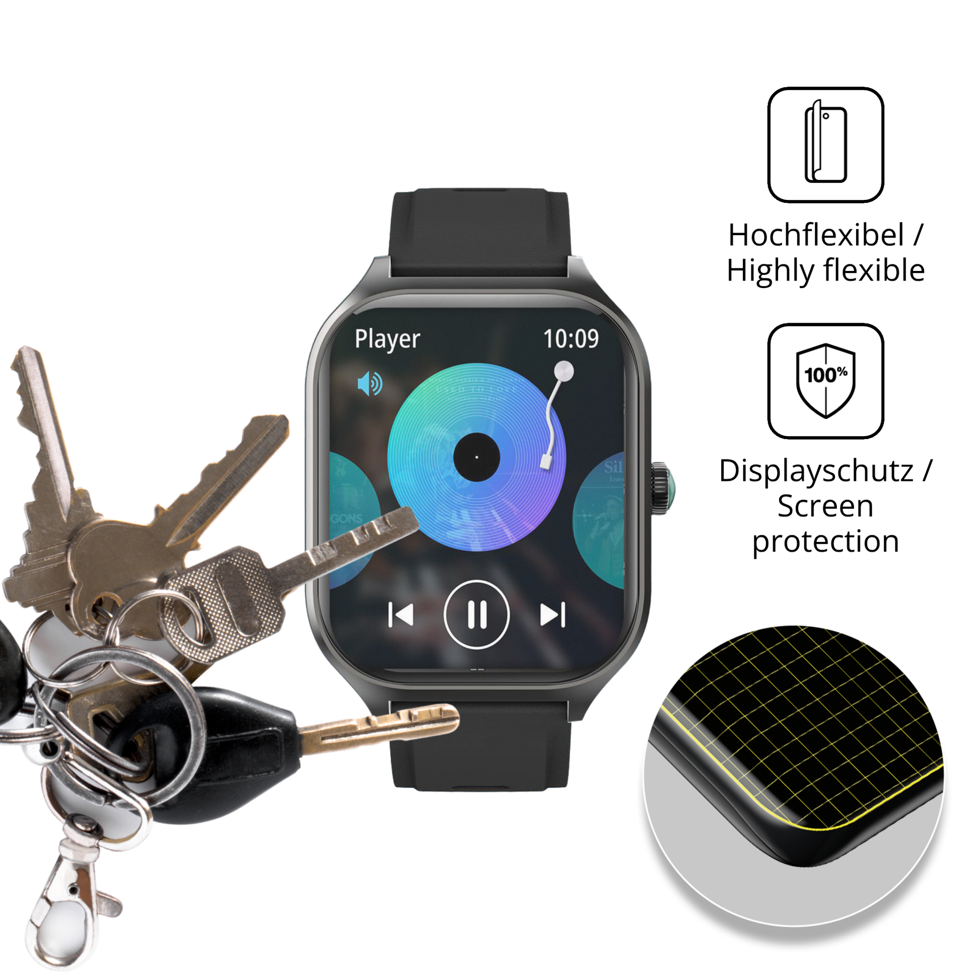 dipos Displayschutz für FORRLITE Smartwatch 2.01 Zoll, transparente Oberfläche, perfekte Passform auch für die Rundungen