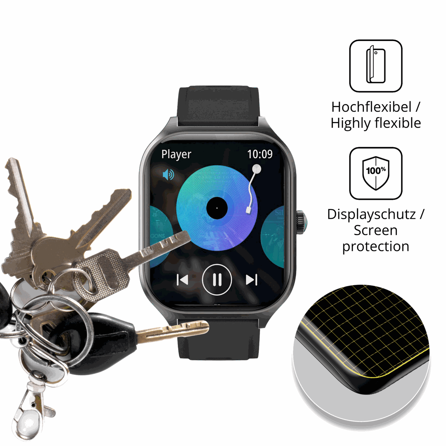 dipos Displayschutz für FORRLITE Smartwatch 2.01 Zoll, transparente Oberfläche, geringe Dicke und perfekte Passform