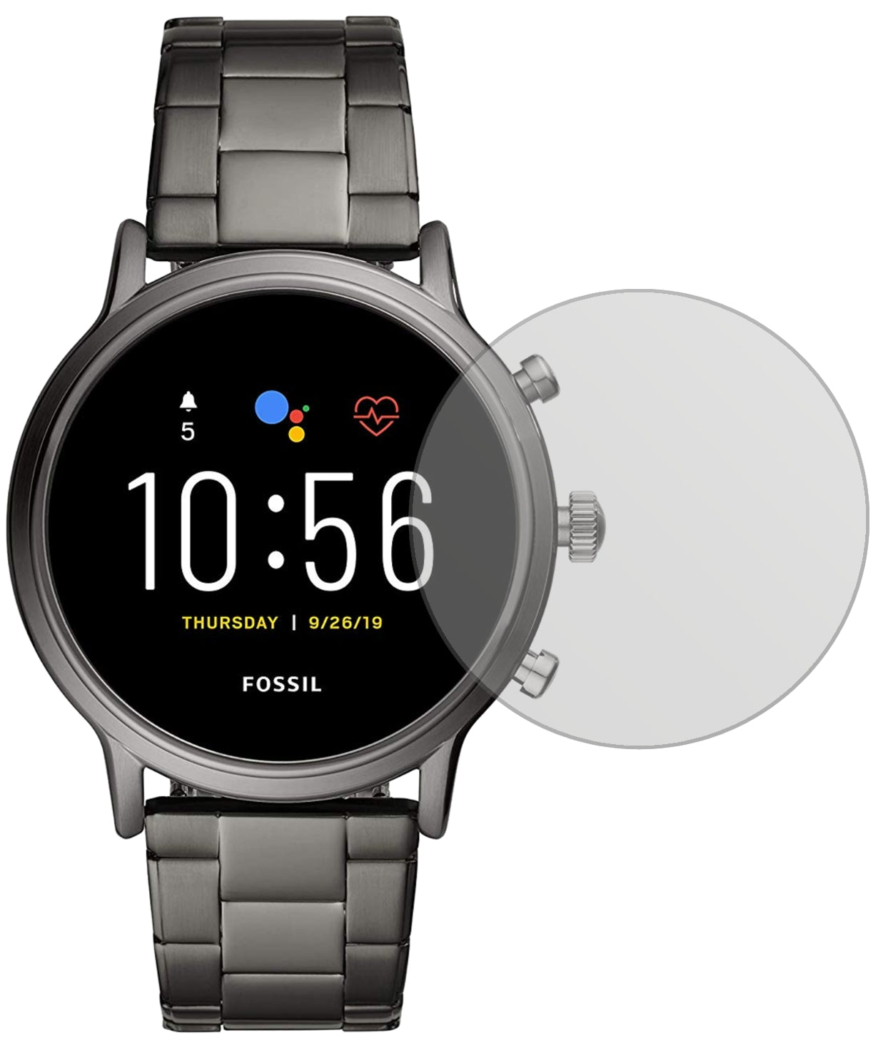 FossilGen 5 Smartwatch mit aufgebrachter dipos Displayschutzfolie, die lästige Fingerabdrücke minimiert