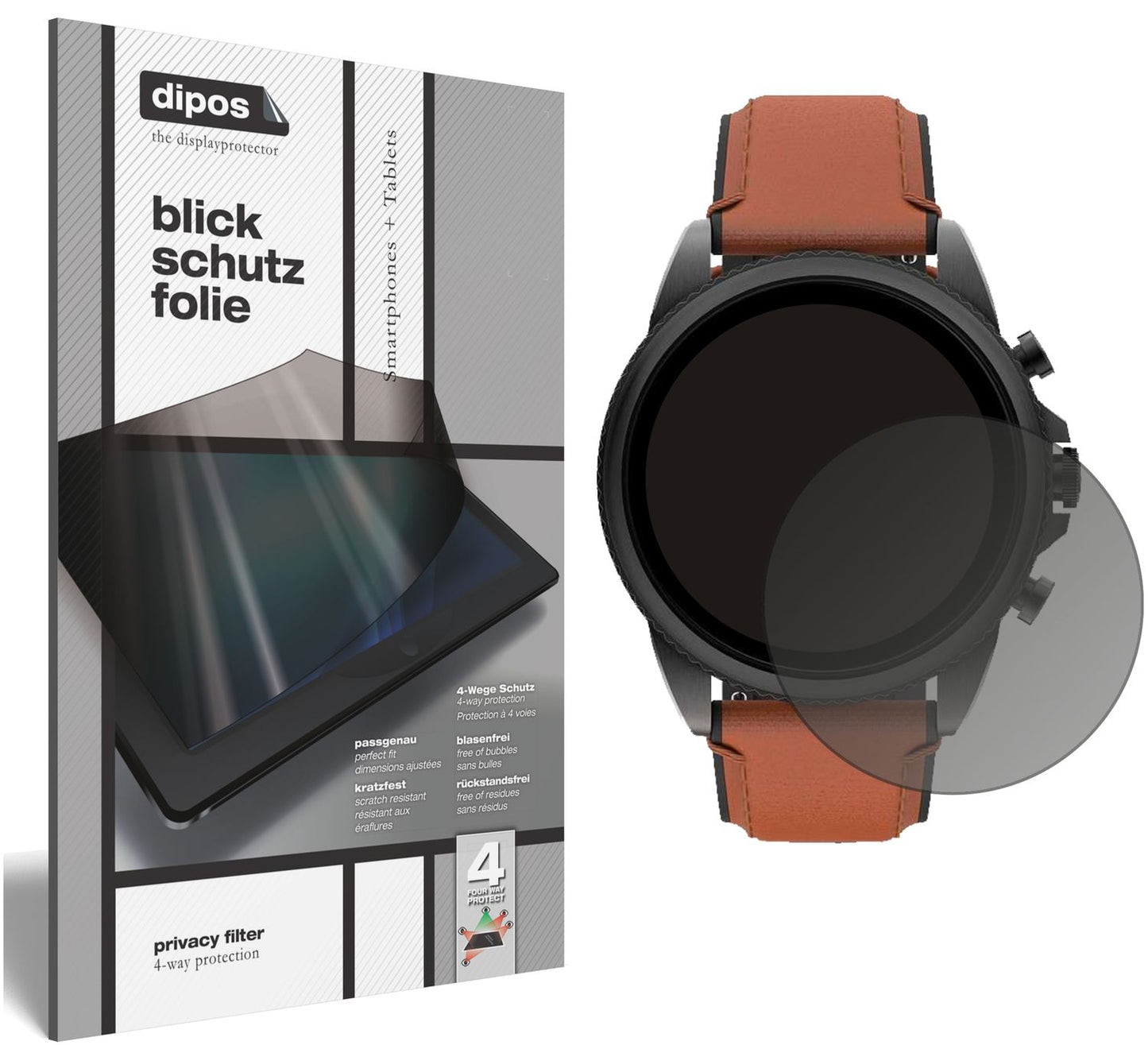 Blickschutzfolie von dipos passend für Fossil Gen 6 (44 mm) Smartwatch, präziser Zuschnitt und blasenfrei montiert