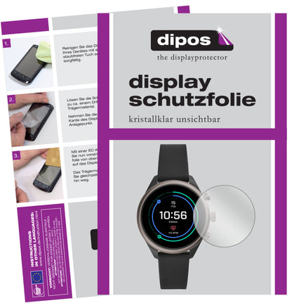Klare Displayschutzfolie von dipos passend für Fossil Sport Smartwatch, präziser Zuschnitt und blasenfrei montiert