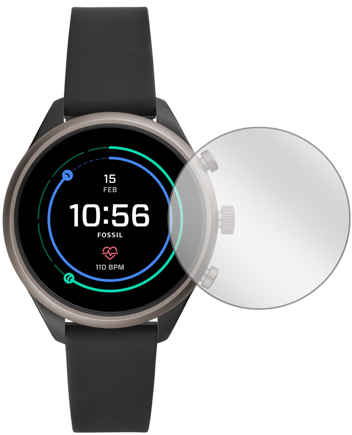 FossilSport Smartwatch mit aufgebrachter dipos Displayschutzfolie, glasklare Darstellung ohne Einschränkungen