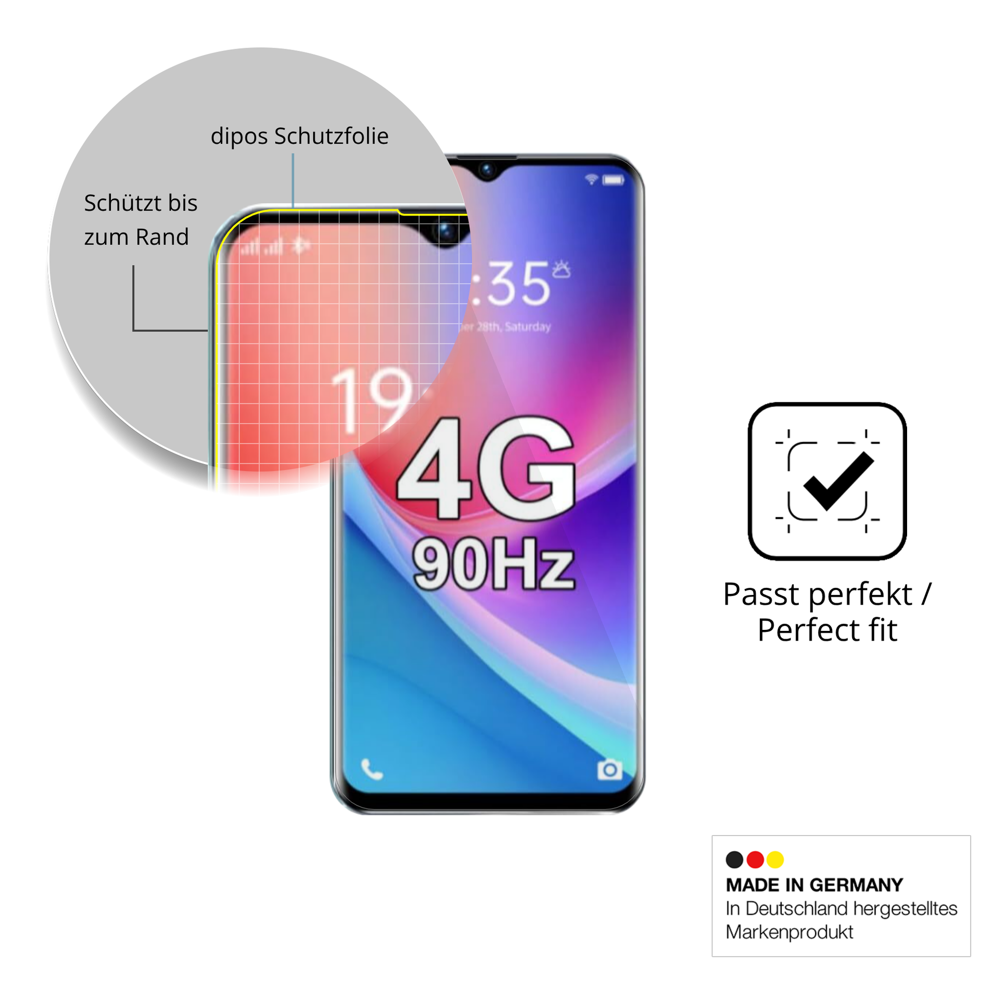 Schutzfolie mit optimaler Passform, zur Verwendung mit Hüllen geeignet