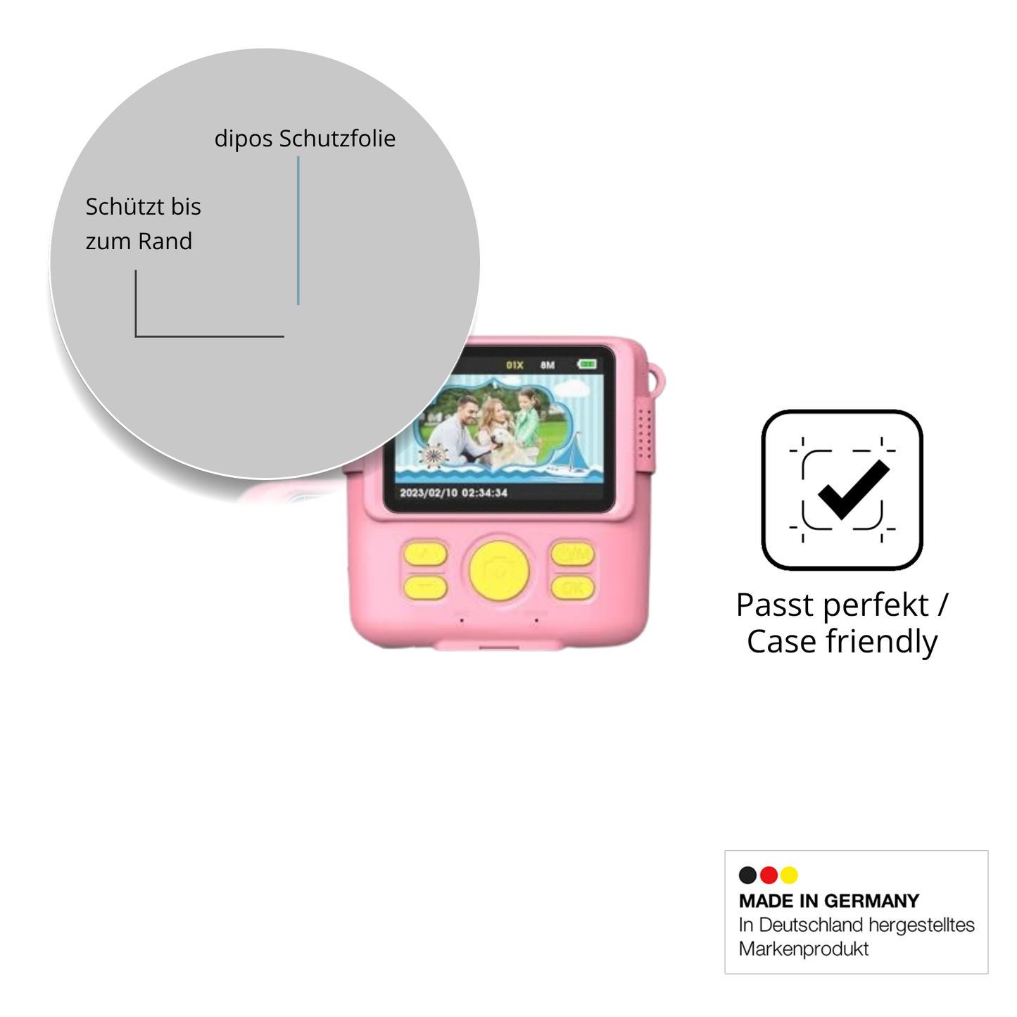 Schutzglasfolie mit optimaler Passform, zur Verwendung mit Hüllen geeignet