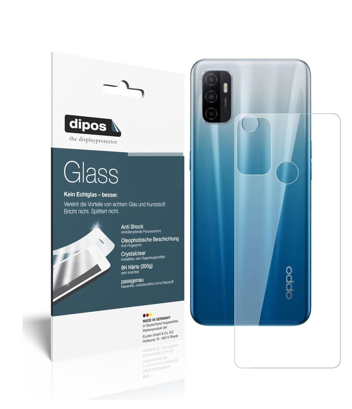 1x 9H Schutzfolie für Oppo A53 (2020) Rückseite Panzerfolie