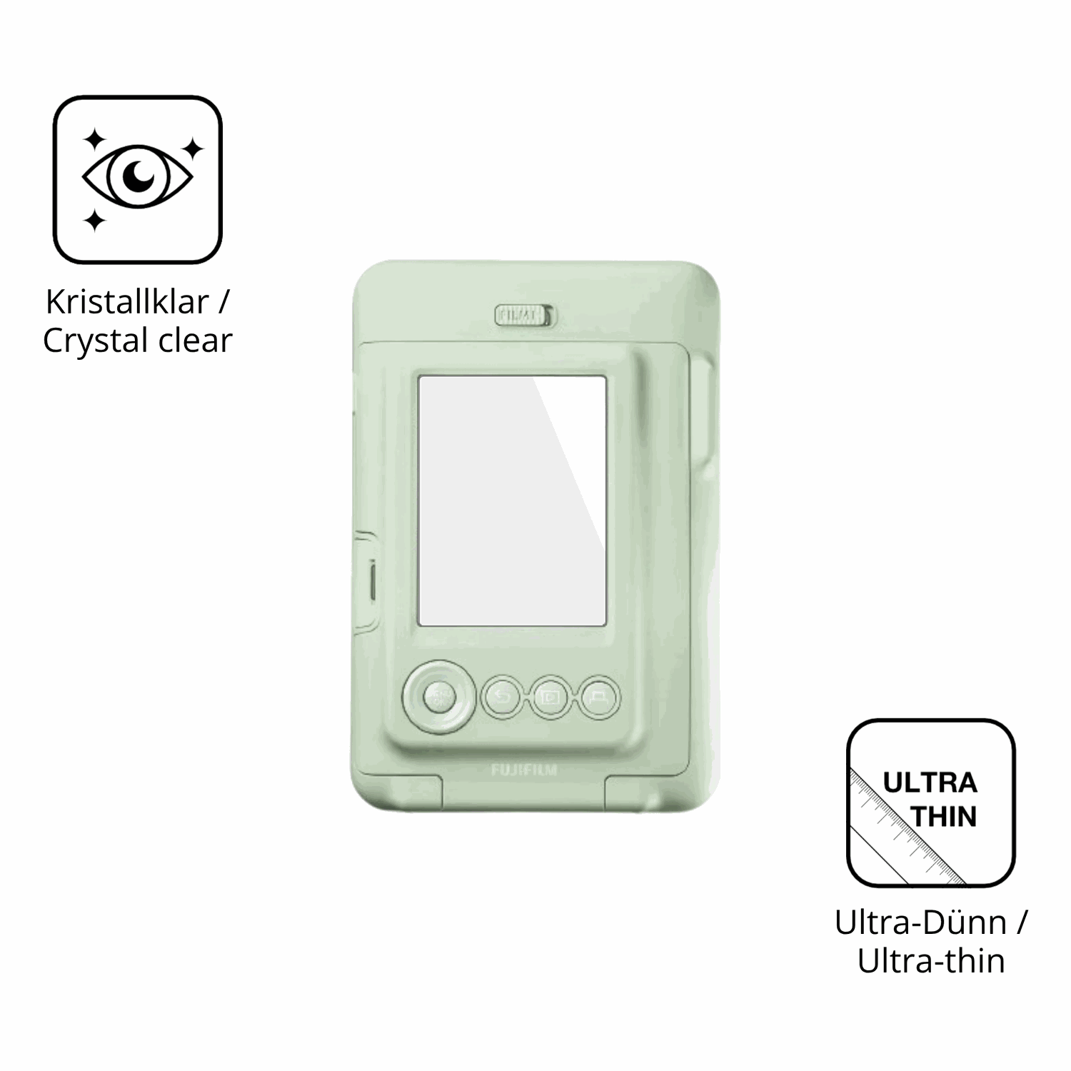Dünne und klare Folie passend zugeschnitten für fujifilminstax mini liplay plus