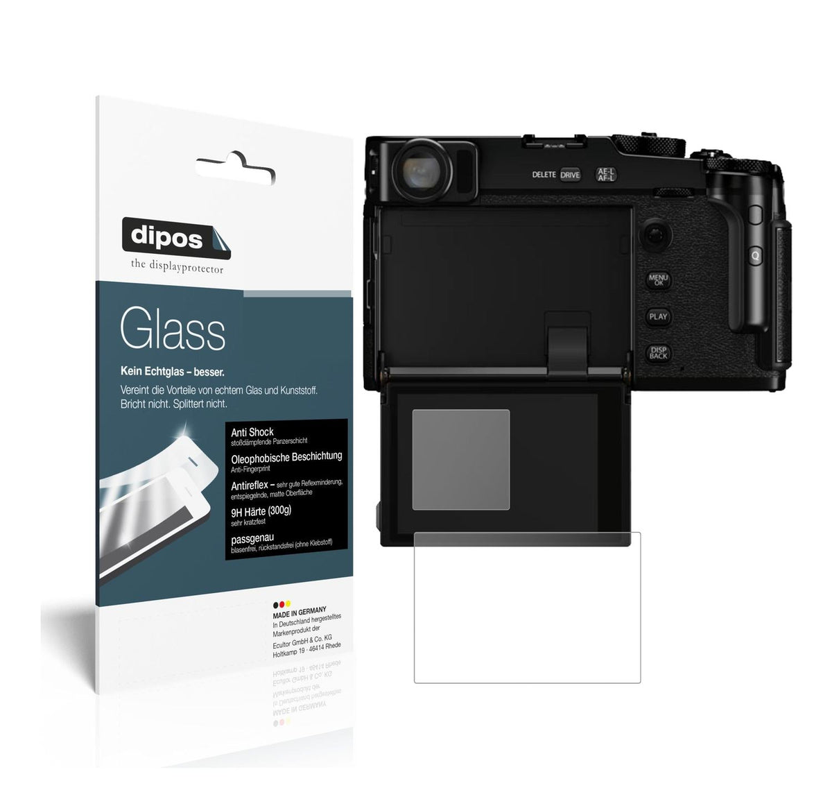 Matte Displayschutzfolie von dipos passend für Fujifilm X-Pro3, 9H kratzfest und blasenfrei montiert