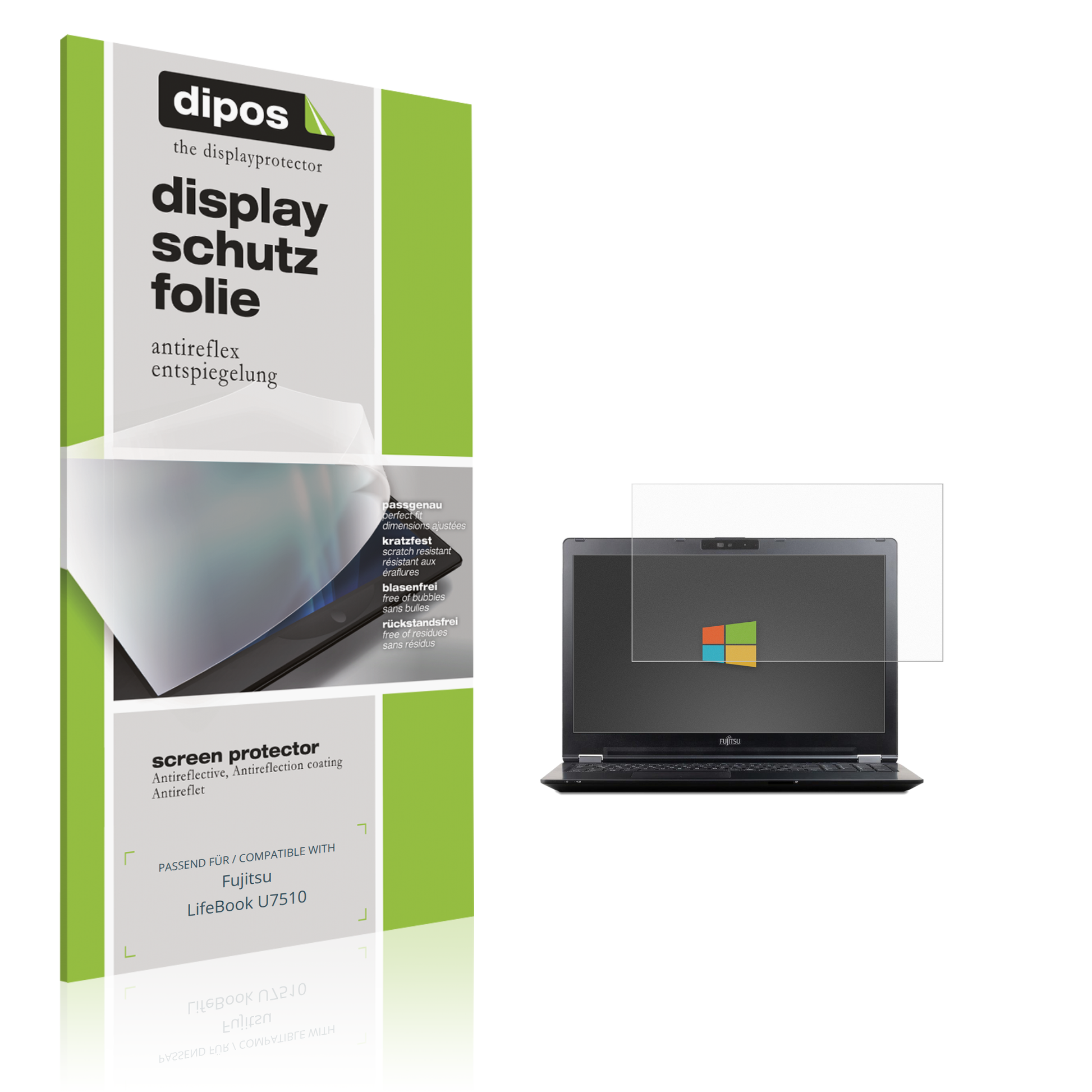 Matte Displayschutzfolie von dipos passend für Fujitsu LifeBook U7510, präziser Zuschnitt und blasenfrei montiert