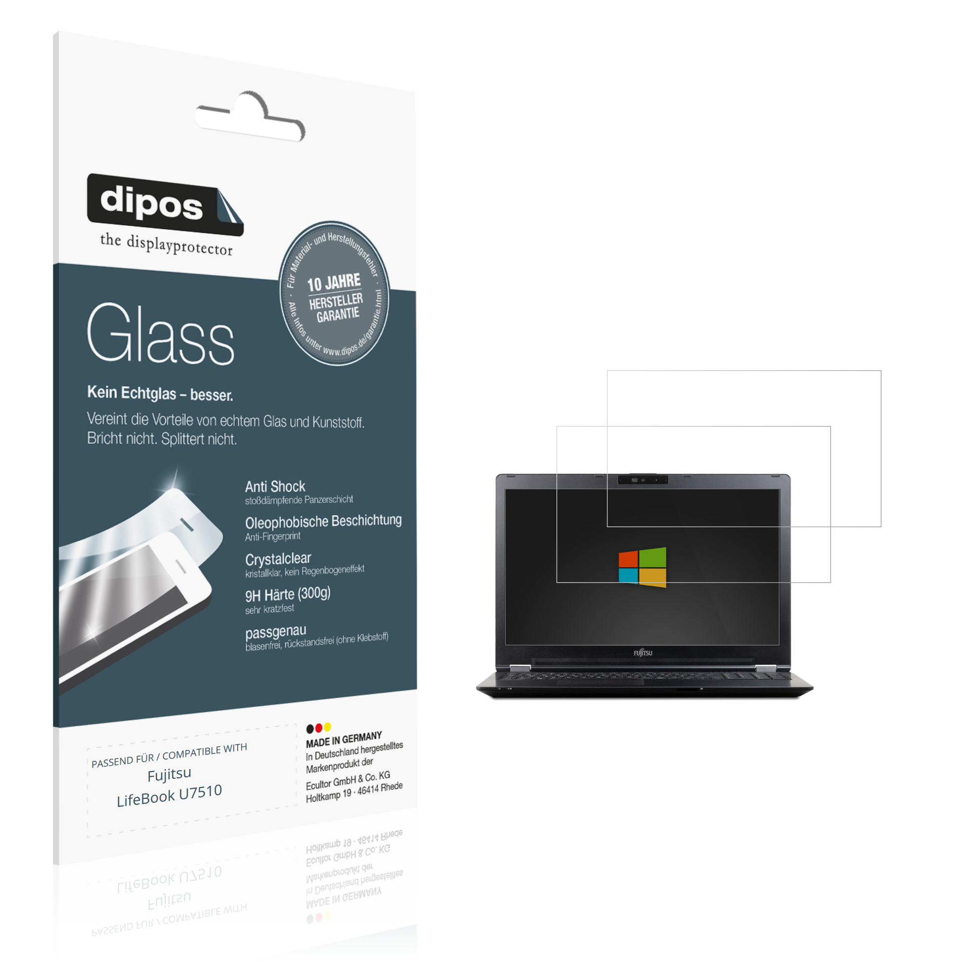 Klare Displayschutzfolie von dipos passend für Fujitsu LifeBook U7510, 9H kratzfest und blasenfrei montiert