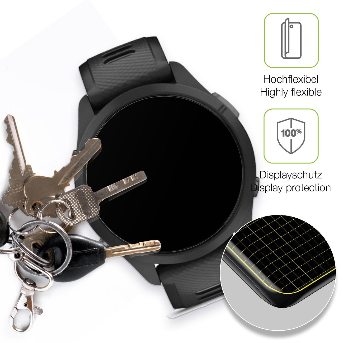 dipos Displayschutz für Garmin Forerunner 265 46mm, transparente Oberfläche, perfekte Passform auch für die Rundungen