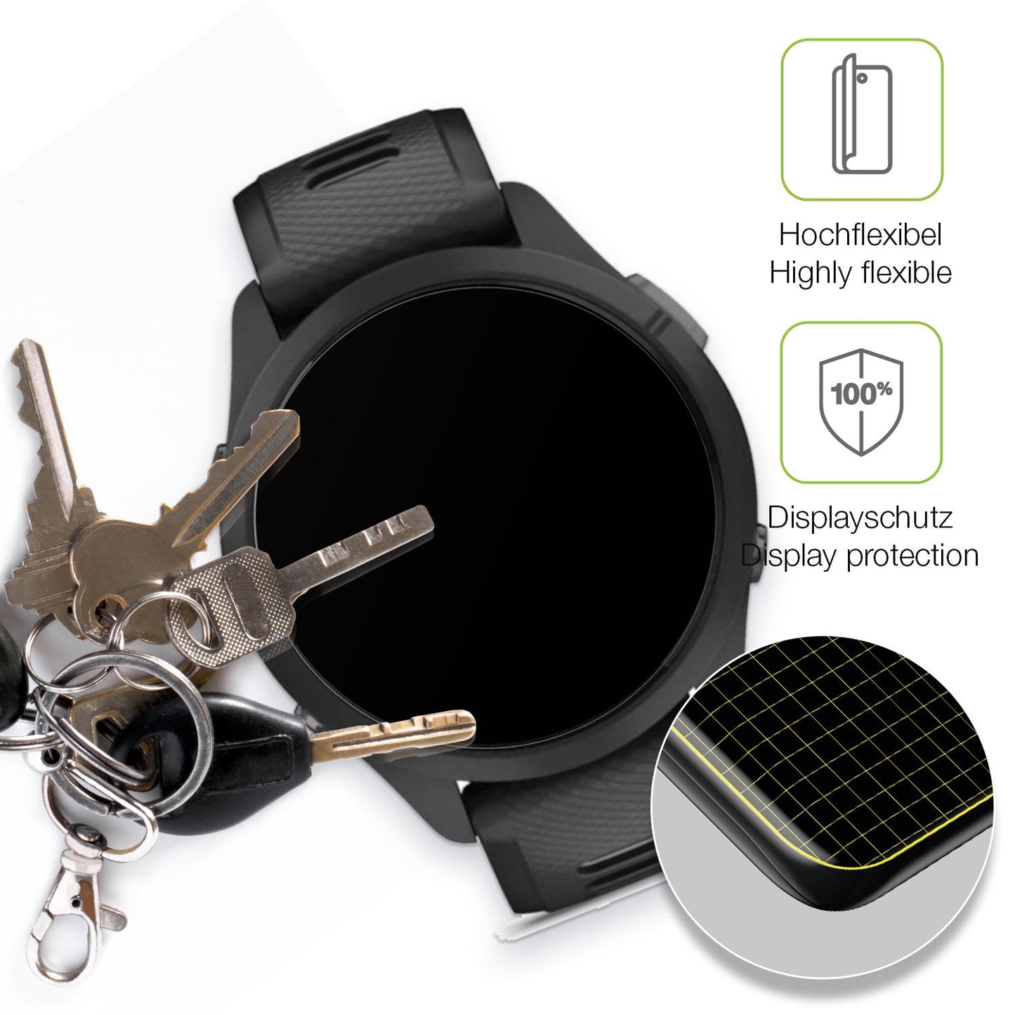 dipos Displayschutz für Garmin Forerunner 265s 42mm, transparente Oberfläche, perfekte Passform auch für die Rundungen