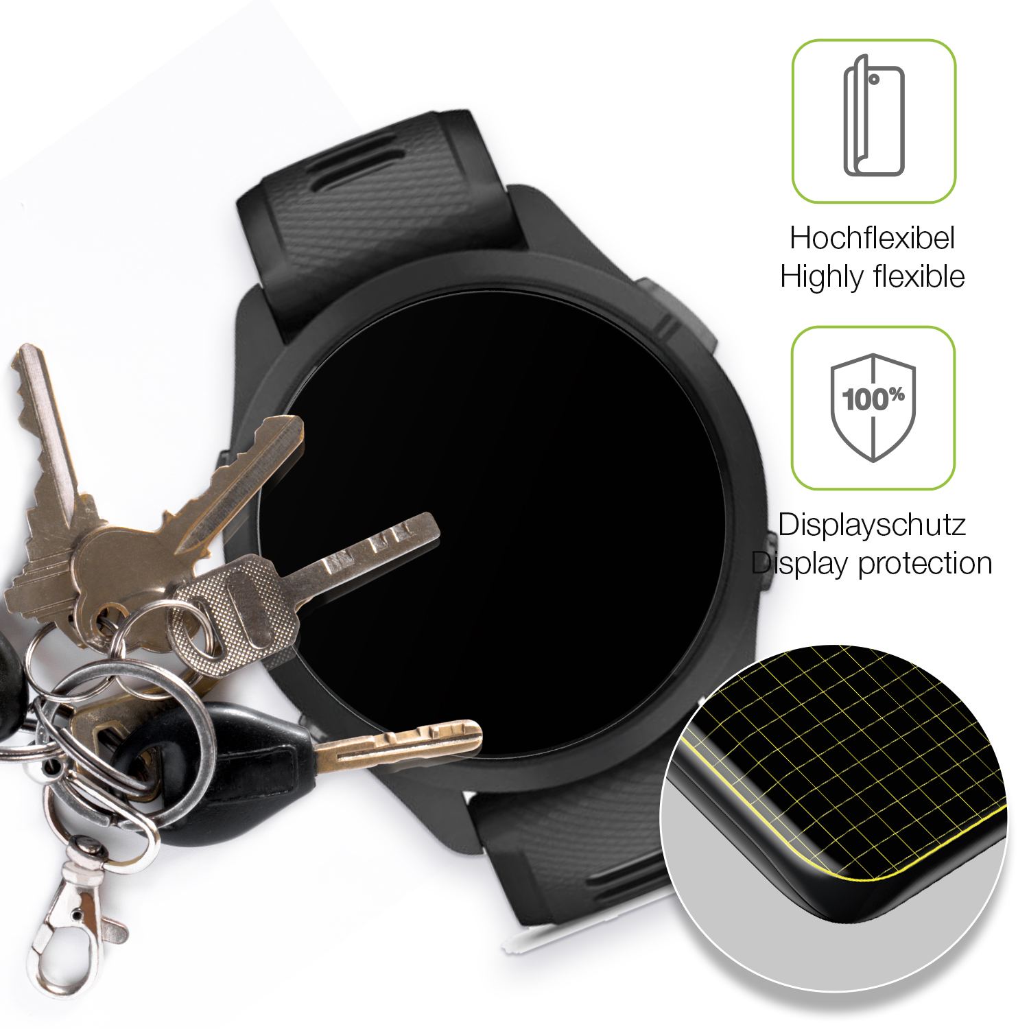 dipos Displayschutz für Garmin Forerunner 265s 42mm, transparente Oberfläche, perfekte Passform auch für die Rundungen