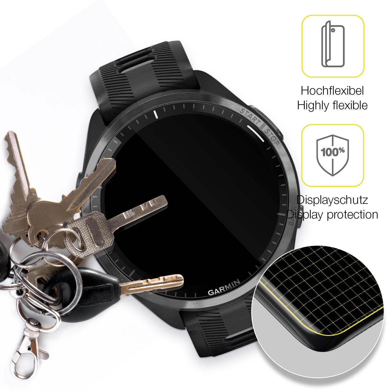 dipos Displayschutz für Garmin Forerunner 965, transparente Oberfläche, geringe Dicke und perfekte Passform