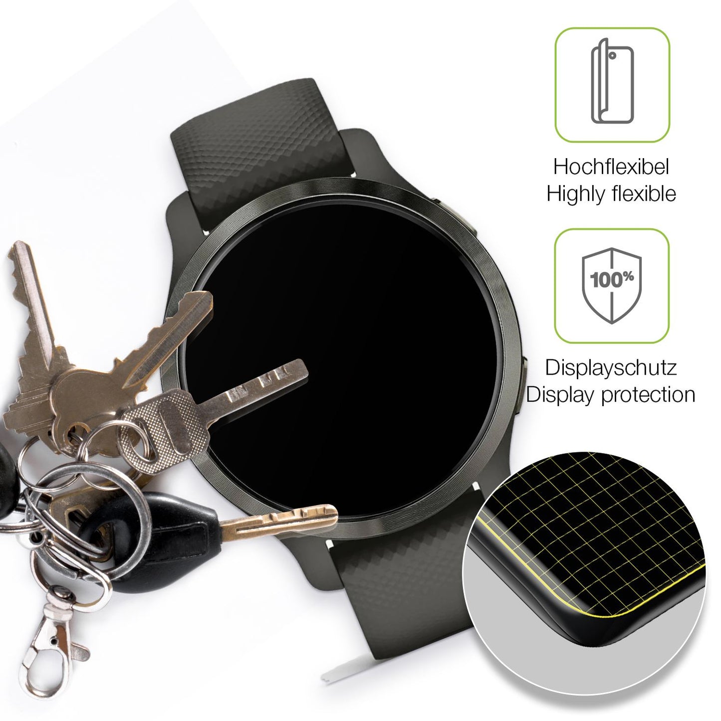 dipos Displayschutz für Garmin Venu 2s, transparente Oberfläche, perfekte Passform auch für die Rundungen