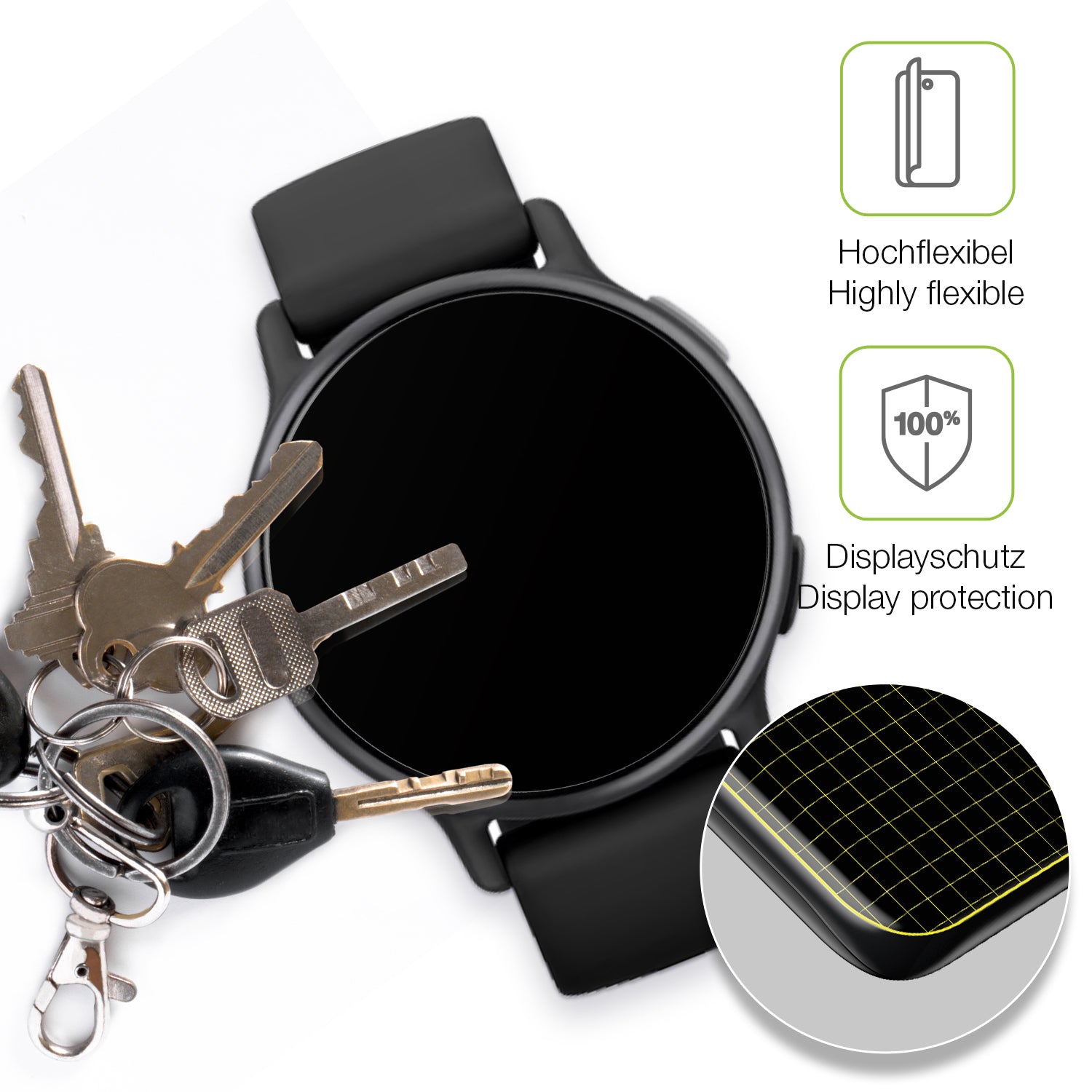 dipos Displayschutz für Garmin Vivoactive 5, transparente Oberfläche, perfekte Passform auch für die Rundungen