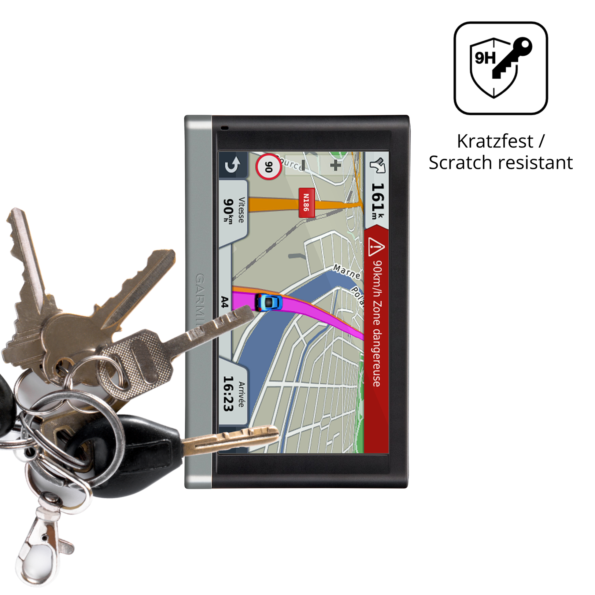 dipos Displayschutz für Garmin 65 LMT, transparente Oberfläche, perfekte Passform auch für die Rundungen