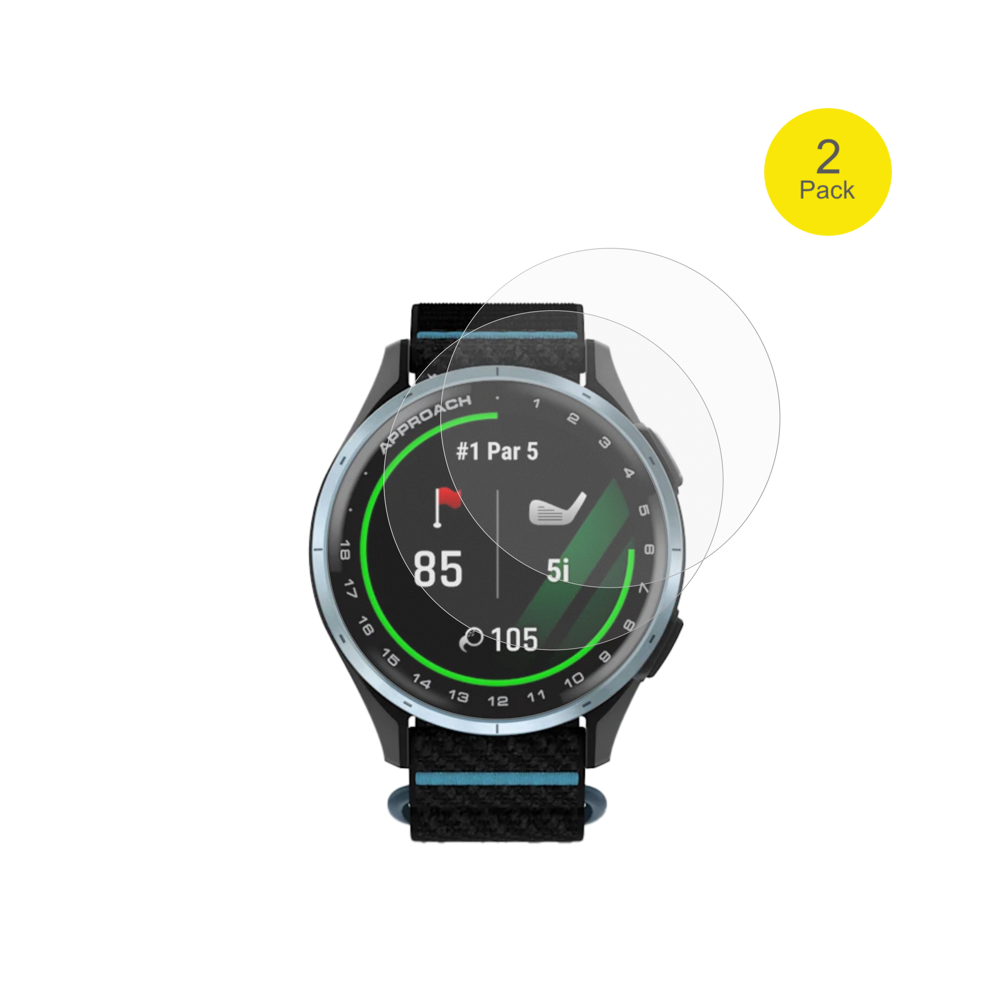 GarminApproach J1 mit aufgebrachter dipos Flex Schutzfolie, glasklare Darstellung ohne Einschränkungen