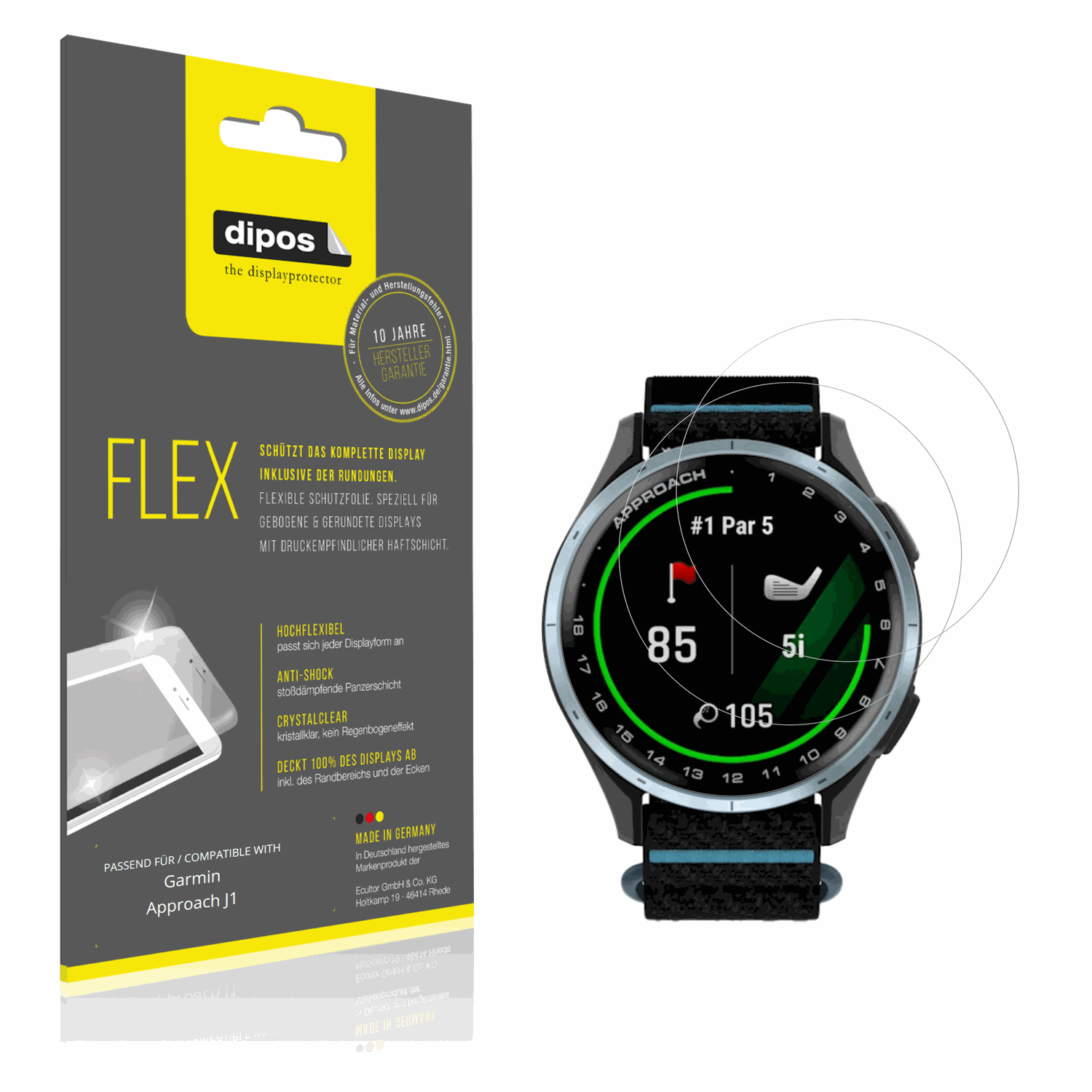Klare Displayschutzfolie von dipos passend für Garmin Approach J1, 100% Displayabdeckung und blasenfreie Montage