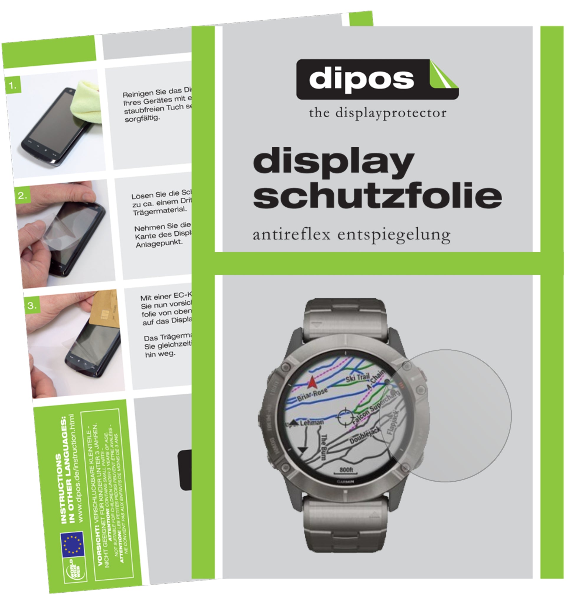 Matte Displayschutzfolie von dipos passend für Garmin fenix 6 Pro, präziser Zuschnitt und blasenfrei montiert
