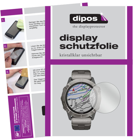 1x Schutzfolie klar für Garmin fenix 6X Solar Display-Schutzfolie