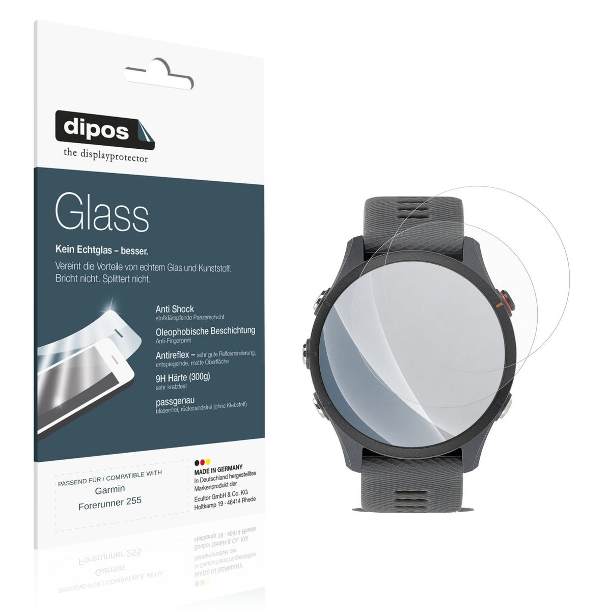 Matte Displayschutzfolie von dipos passend für Garmin Forerunner 255, 9H kratzfest und blasenfrei montiert