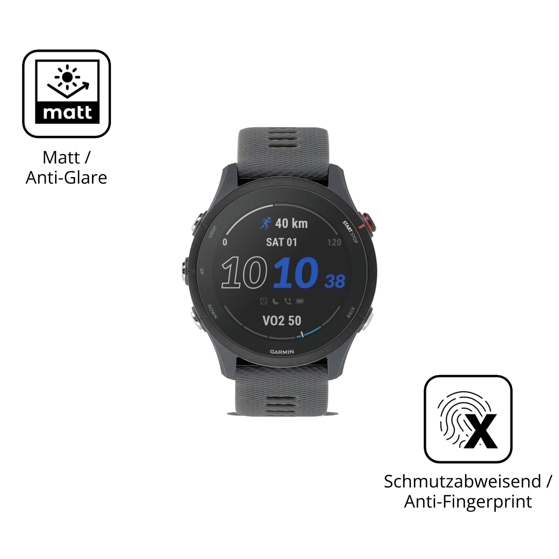 9H Hartbeschichtete, flexible Folie passend zugeschnitten für Garmin Forerunner 255