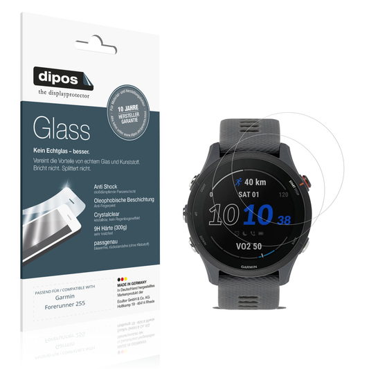 Klare Displayschutzfolie von dipos passend für Garmin Forerunner 255, 9H kratzfest und blasenfrei montiert