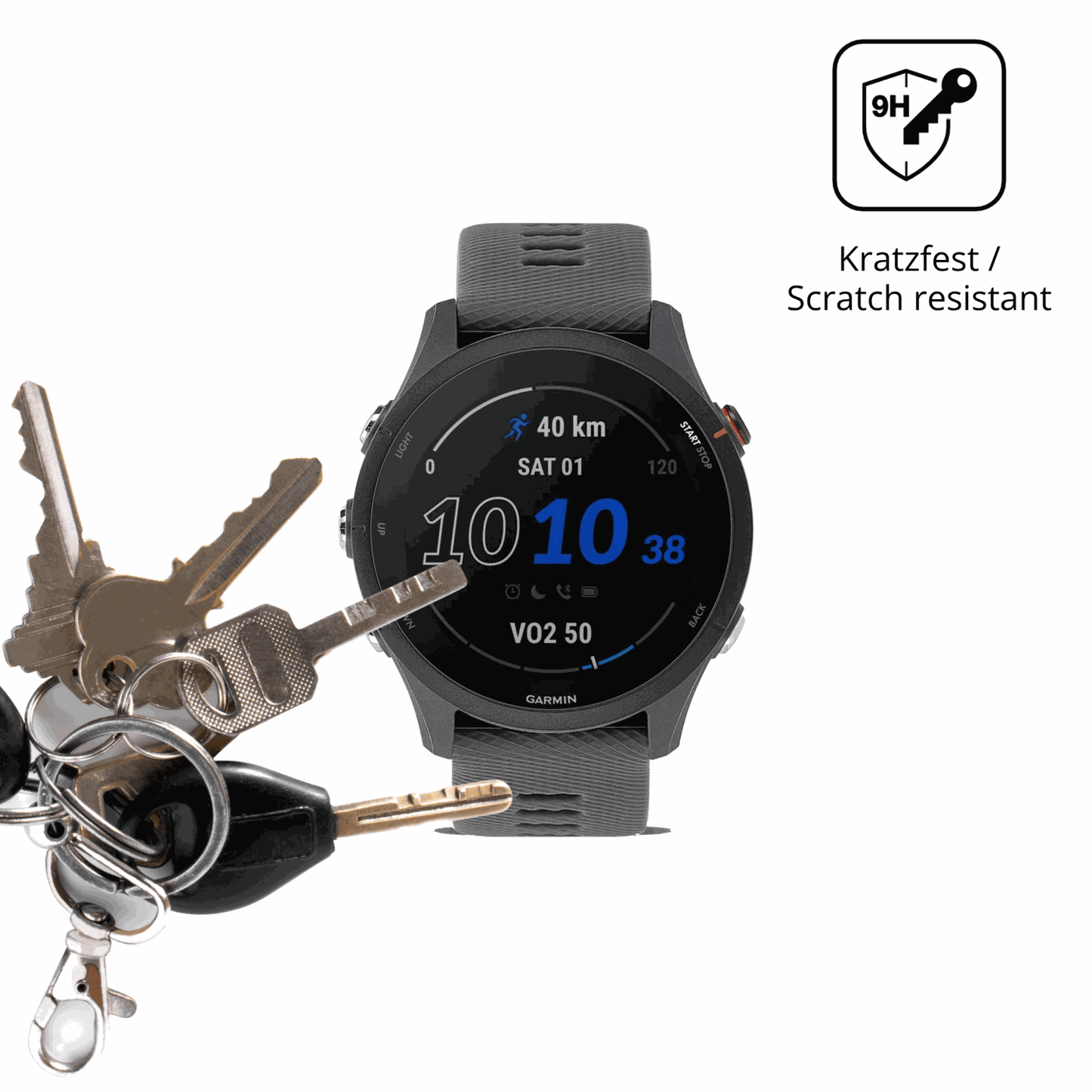 dipos Displayschutz für Garmin Forerunner 255, transparente Oberfläche, perfekte Passform auch für die Rundungen