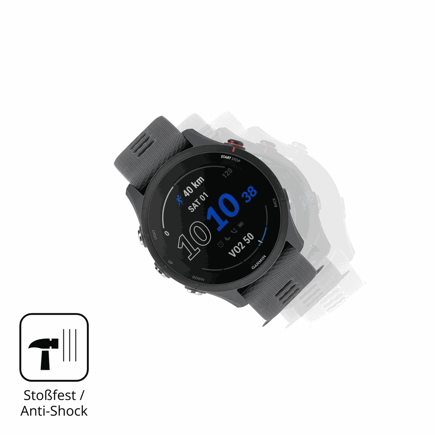 Schutz gegen Kratzer auf dem Garmin Forerunner 255 Glas durch Schlüssel, Stöße gegen die Tischkante oder Stürze