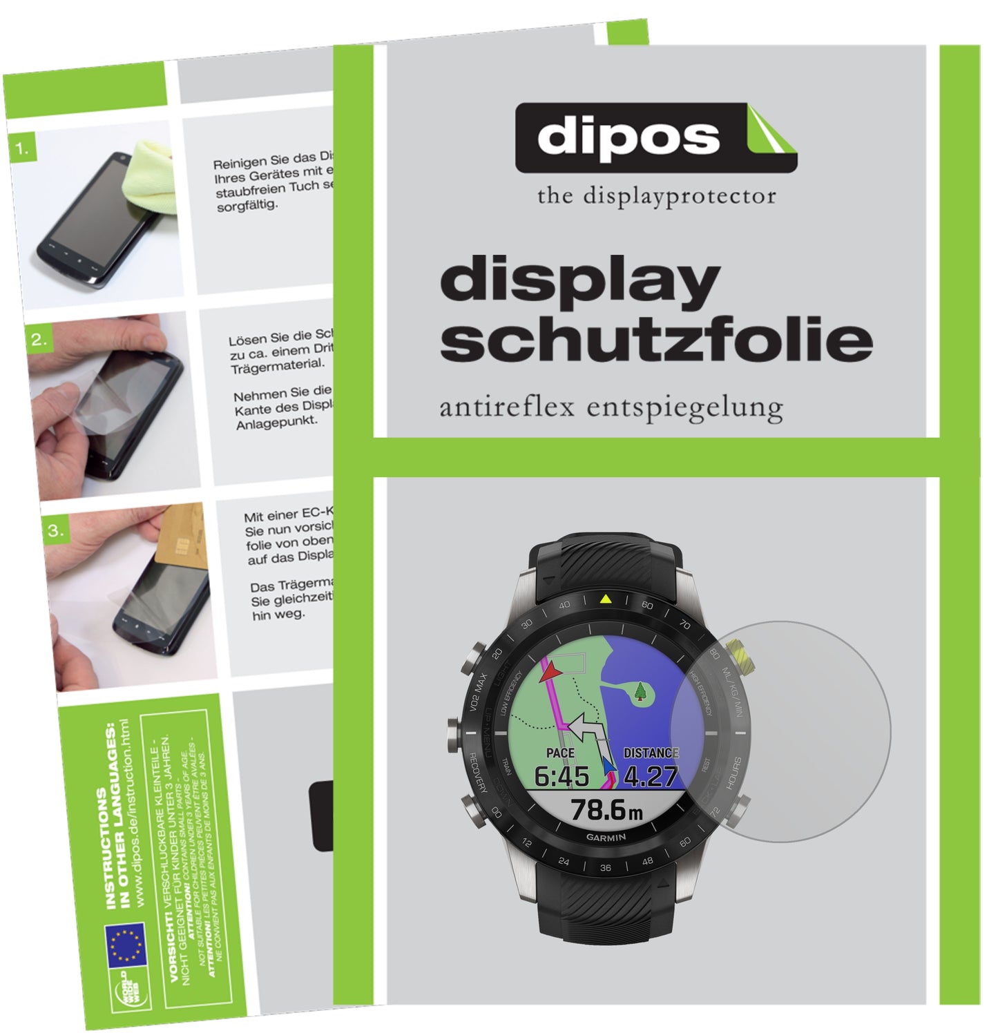 Matte Displayschutzfolie von dipos passend für Garmin MARQ Athlete, präziser Zuschnitt und blasenfrei montiert