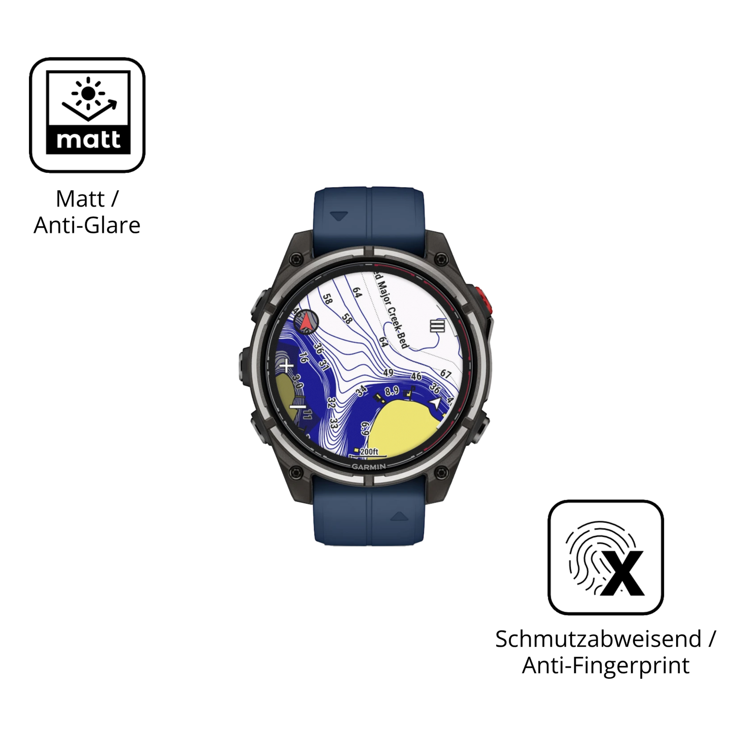 Dünne und entspiegelnde Folie passend zugeschnitten für Garmin quatix 8 Pro 47mm