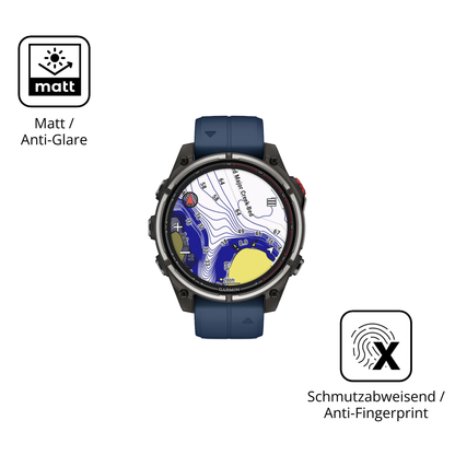 Dünne und entspiegelnde Folie passend zugeschnitten für Garmin quatix 8 Pro 47mm