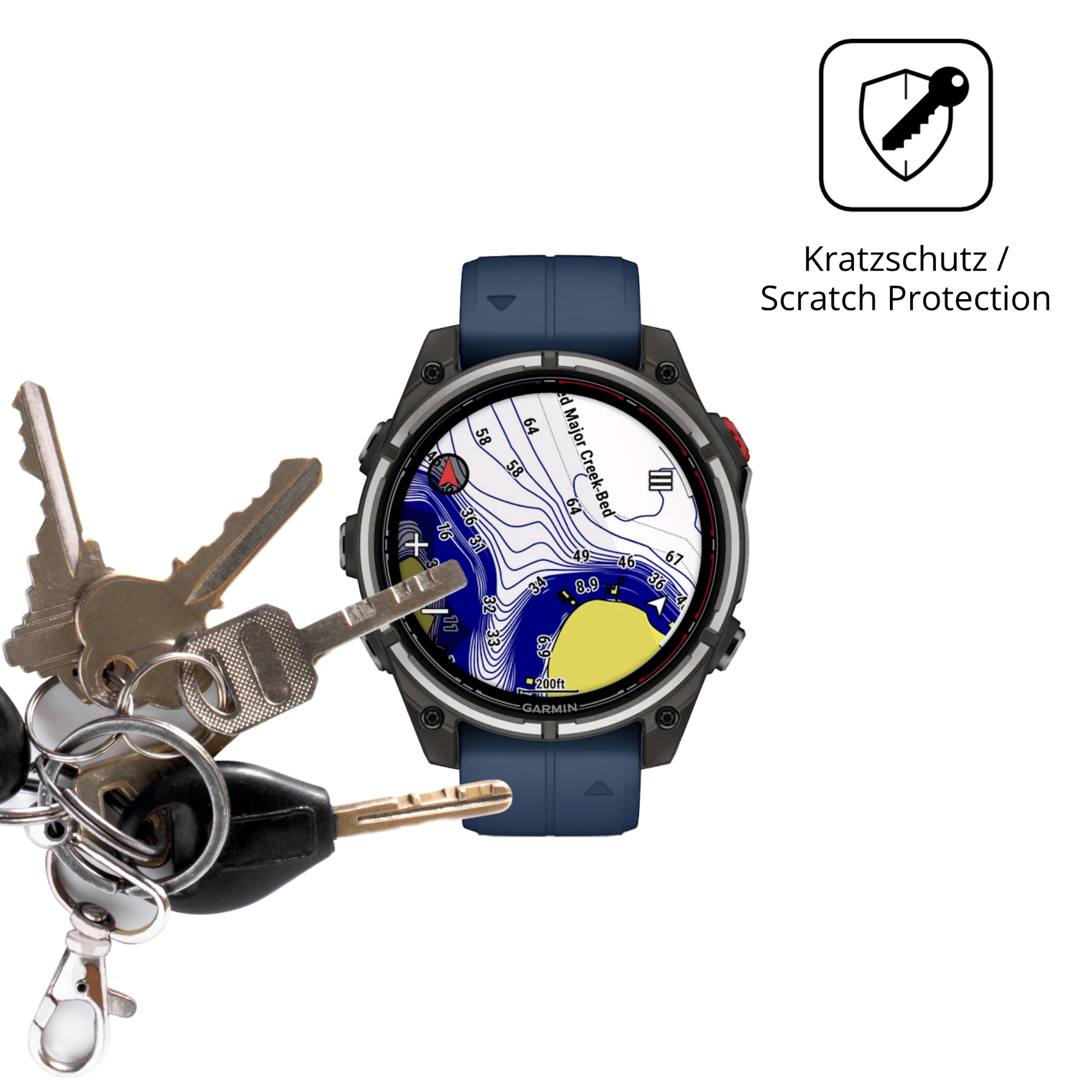 Schutz gegen Kratzer auf dem Garmin quatix 8 Pro 47mm Glas durch Schlüssel oder Ähnliches