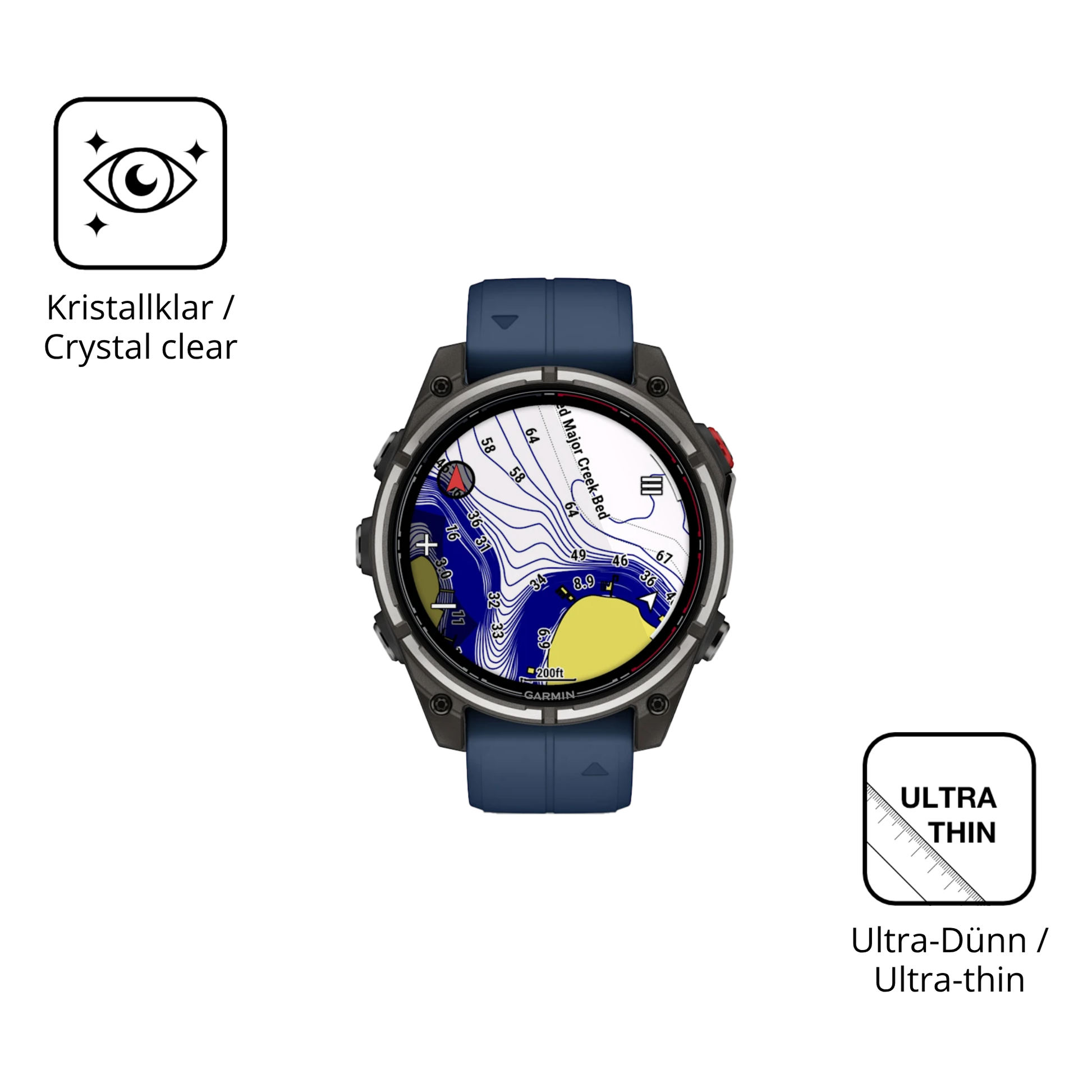 Dünne und klare Folie passend zugeschnitten für Garmin quatix 8 Pro 47mm