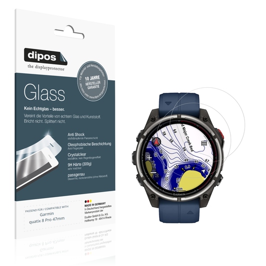 Klare Displayschutzfolie von dipos passend für Garmin quatix 8 Pro 47mm, 9H kratzfest und blasenfrei montiert