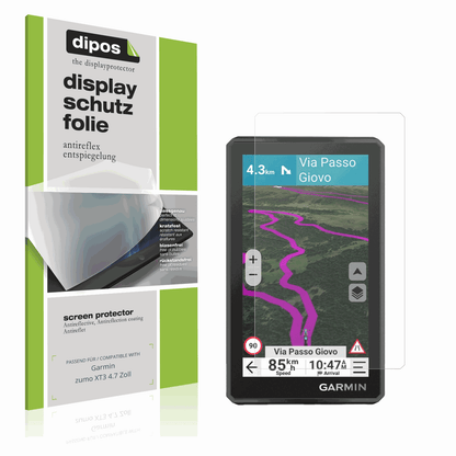 Matte Displayschutzfolie von dipos passend für Garmin zumo XT3 4.7 Zoll, präziser Zuschnitt und blasenfrei montiert