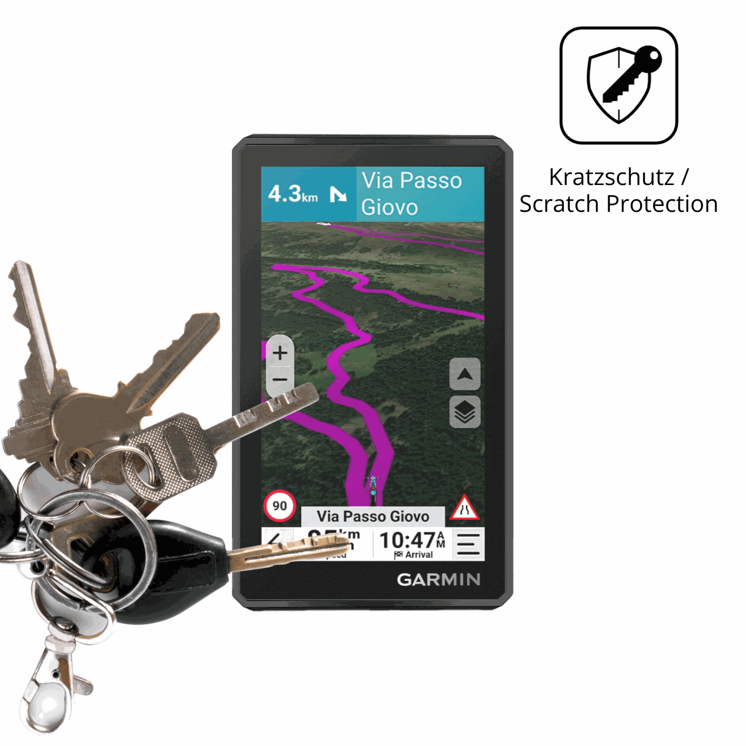 Schutz gegen Kratzer auf dem Garmin zumo XT3 4.7 Zoll Glas durch Schlüssel oder Ähnliches