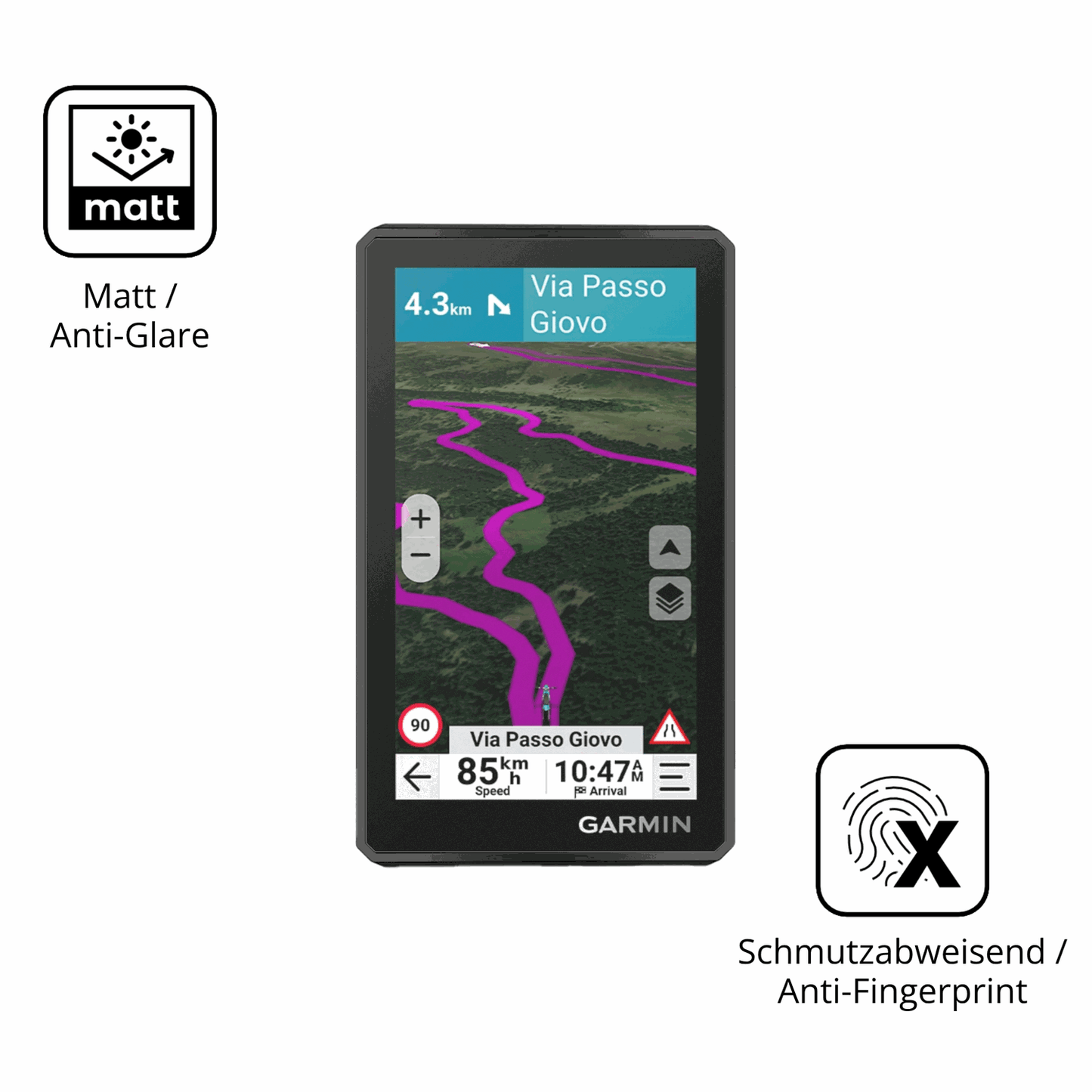 Dünne und entspiegelnde Folie passend zugeschnitten für Garmin zumo XT3 4.7 Zoll