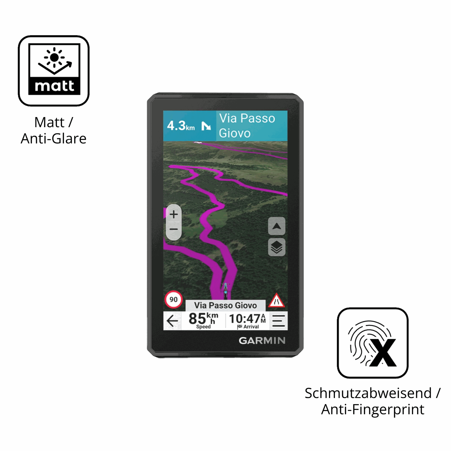 Dünne und entspiegelnde Folie passend zugeschnitten für Garmin zumo XT3 4.7 Zoll