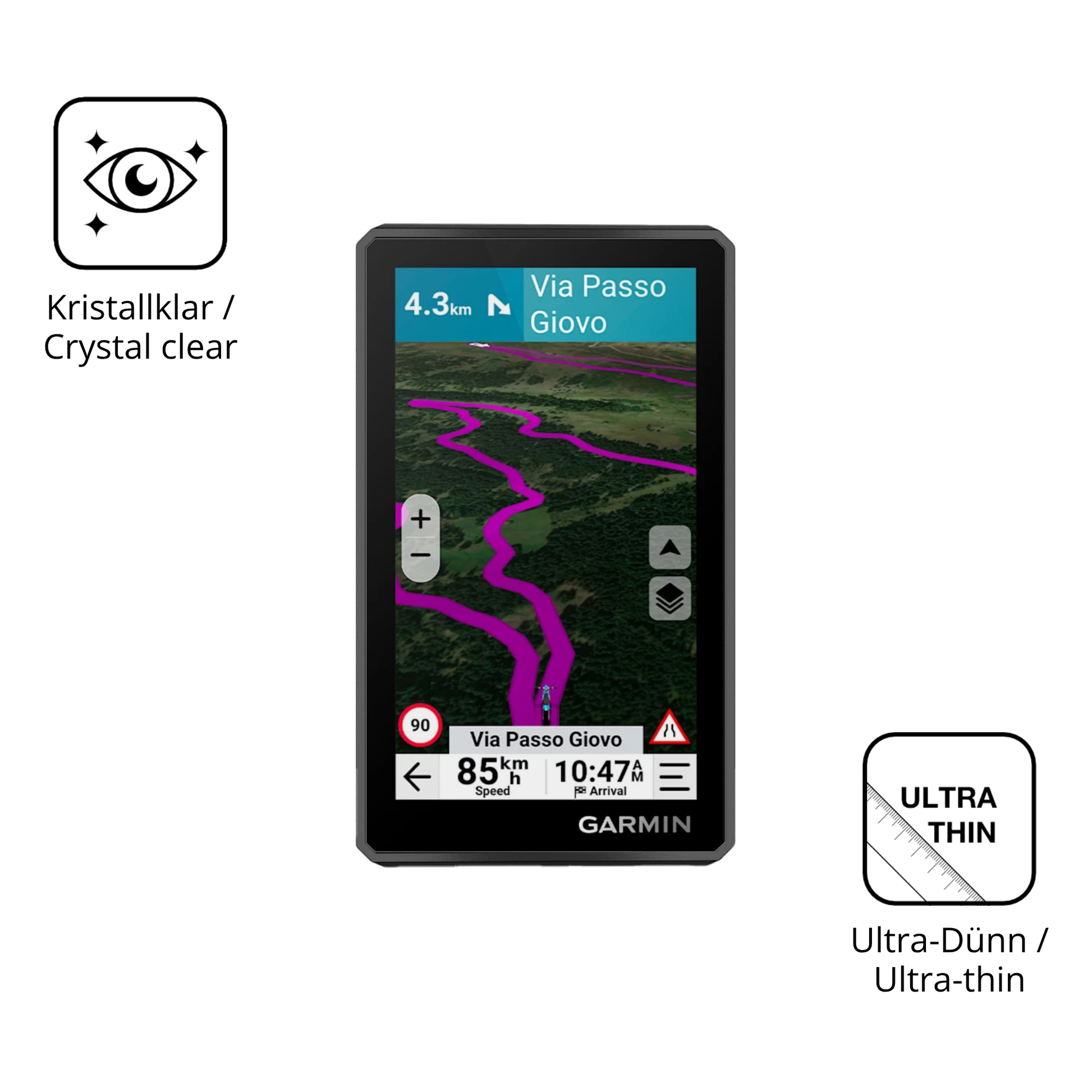 Dünne und klare Folie passend zugeschnitten für Garmin zumo XT3 4.7 Zoll