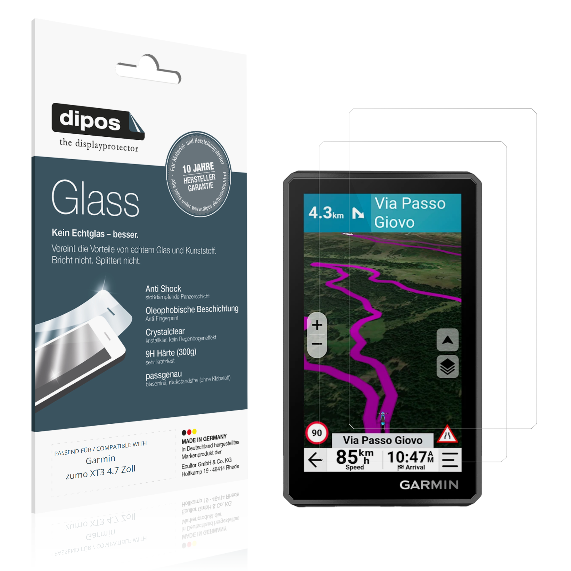 Klare Displayschutzfolie von dipos passend für Garmin zumo XT3 4.7 Zoll, 9H kratzfest und blasenfrei montiert