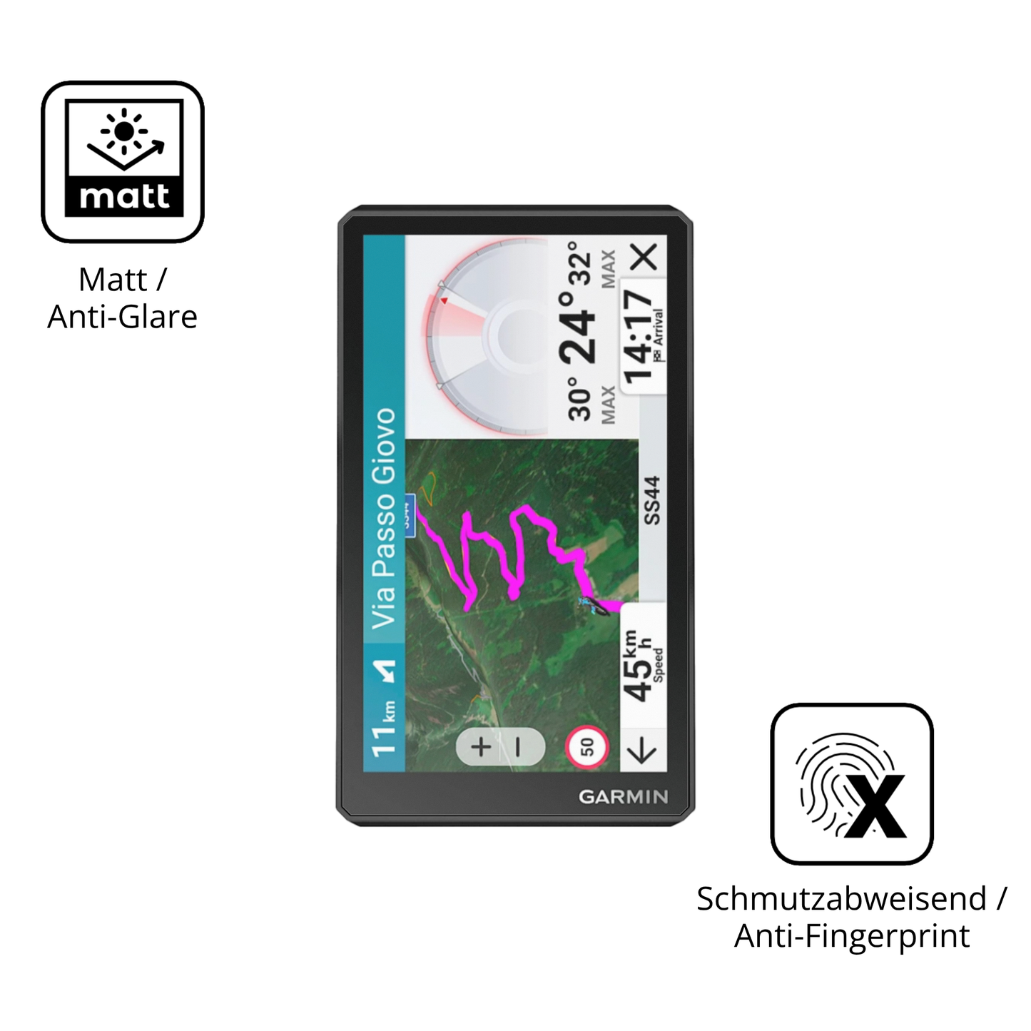 Dünne und entspiegelnde Folie passend zugeschnitten für Garmin zumo XT3 6 Zoll