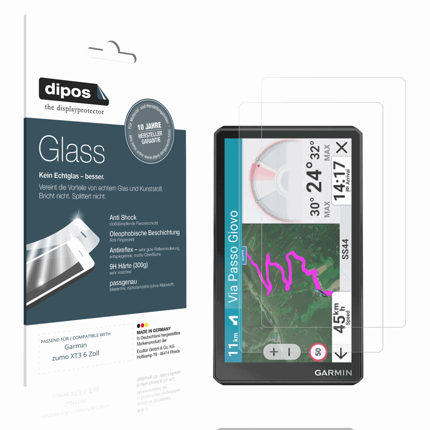 Matte Displayschutzfolie von dipos passend für Garmin zumo XT3 6 Zoll, 9H kratzfest und blasenfrei montiert