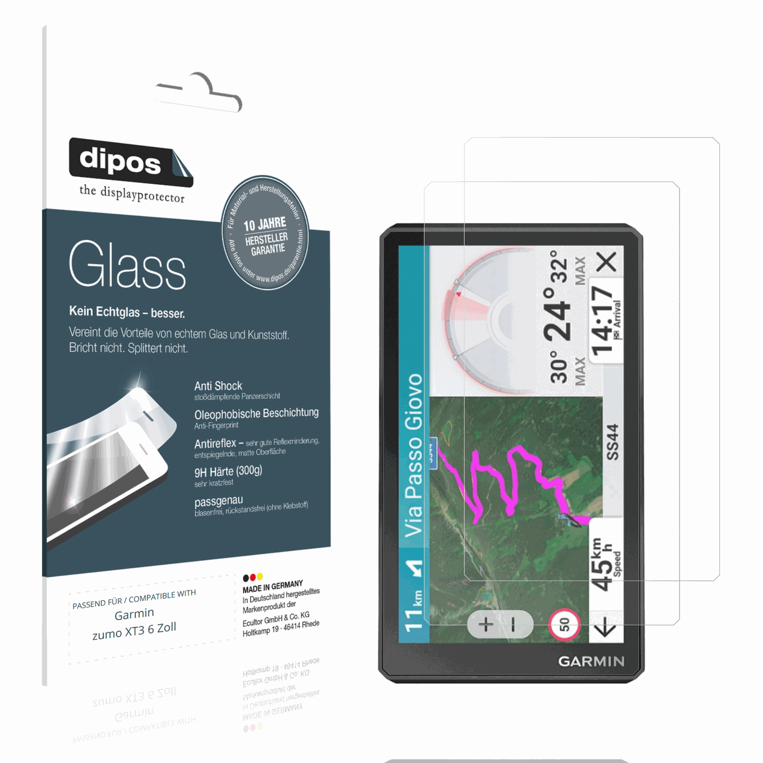 Matte Displayschutzfolie von dipos passend für Garmin zumo XT3 6 Zoll, 9H kratzfest und blasenfrei montiert