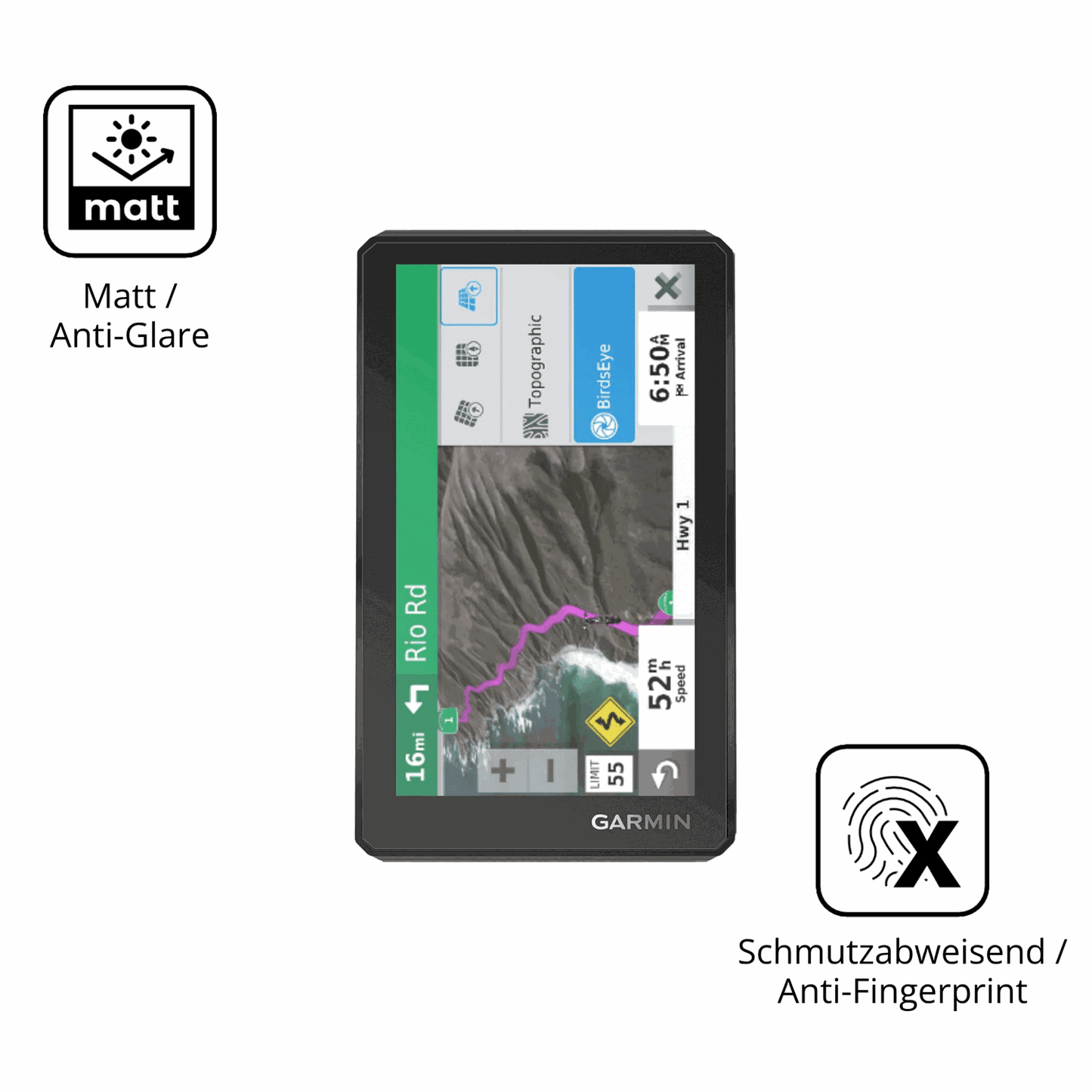 Dünne und entspiegelnde Folie passend zugeschnitten für Garmin zumo XT Tread 5,5 Zoll