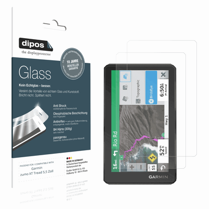 Matte Displayschutzfolie von dipos passend für Garmin zumo XT Tread 5,5 Zoll, 9H kratzfest und blasenfrei montiert