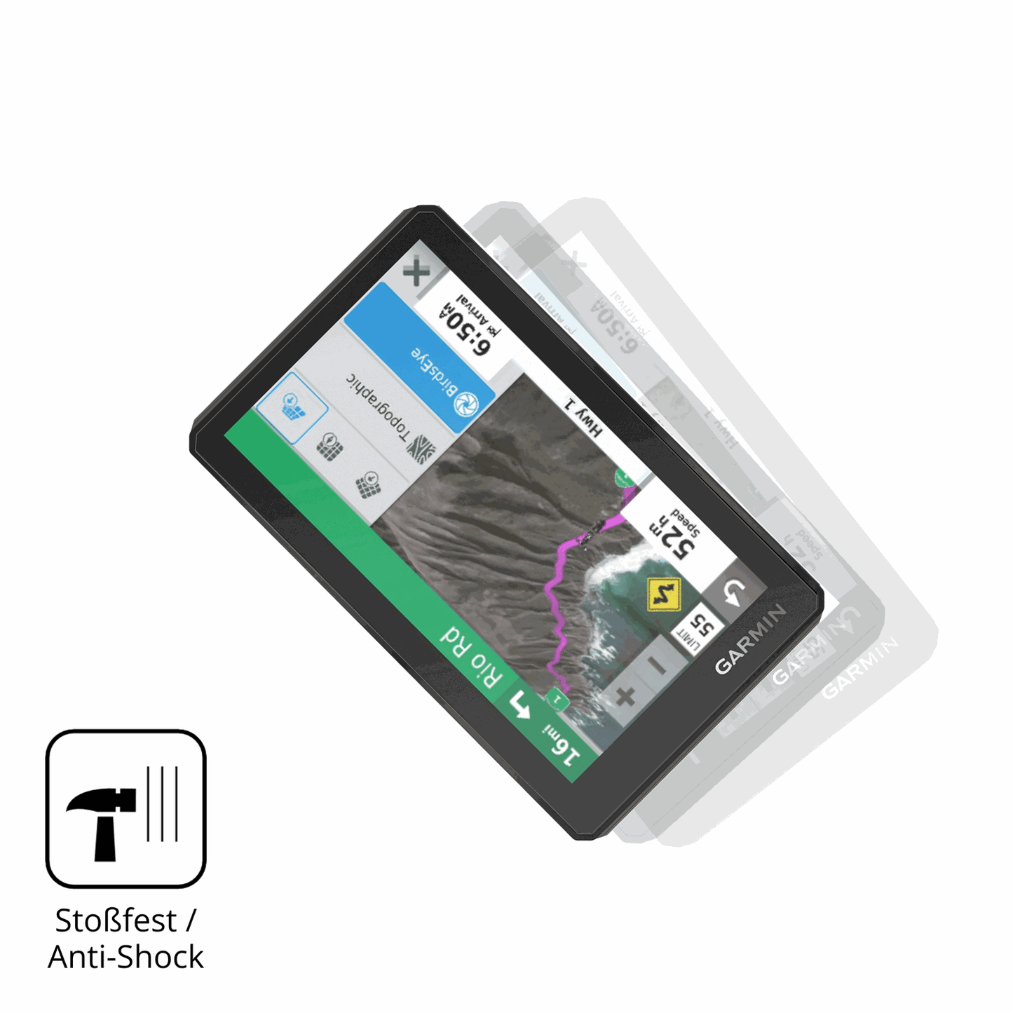 Schutz gegen Kratzer auf dem Garmin zumo XT Tread 5,5 Zoll Glas durch Schlüssel, Stöße gegen die Tischkante oder Stürze